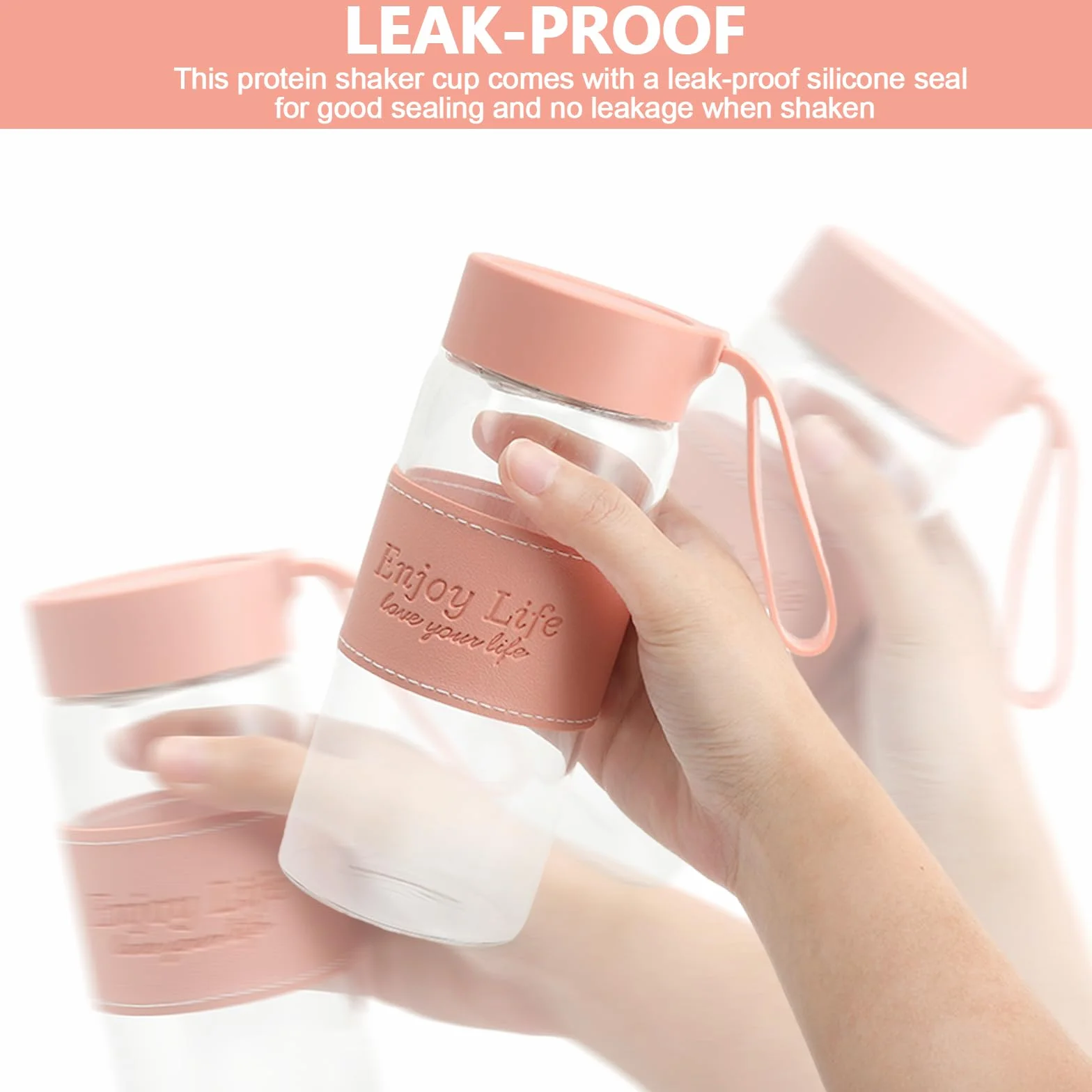 Szklany shaker proteinowy 480 ml z sitkiem i kulką ze stali nierdzewnej