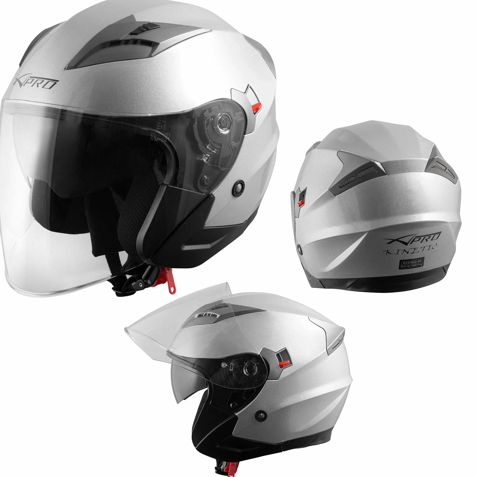 A-Pro SRL kask motocyklowy typu jet, wewnętrzna blenda przeciwsłoneczna, kolor srebrny, rozmiar XS