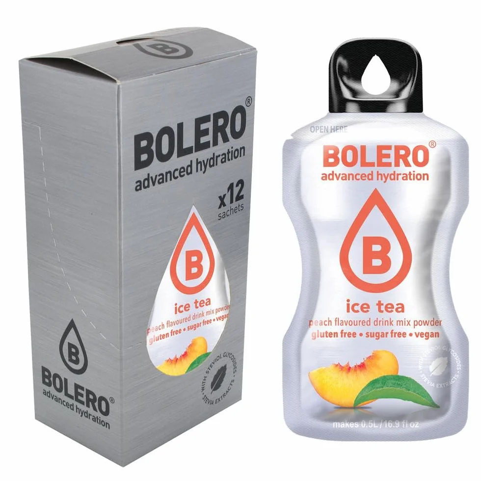 Bolero ICE TEA PEACH 12x3g | Saftpulver ohne Zucker, gesüßt mit Stevia + Vitamin C | geeignet für Kinder, Sportler und Diabetiker | glutenfrei und veganfreundlich