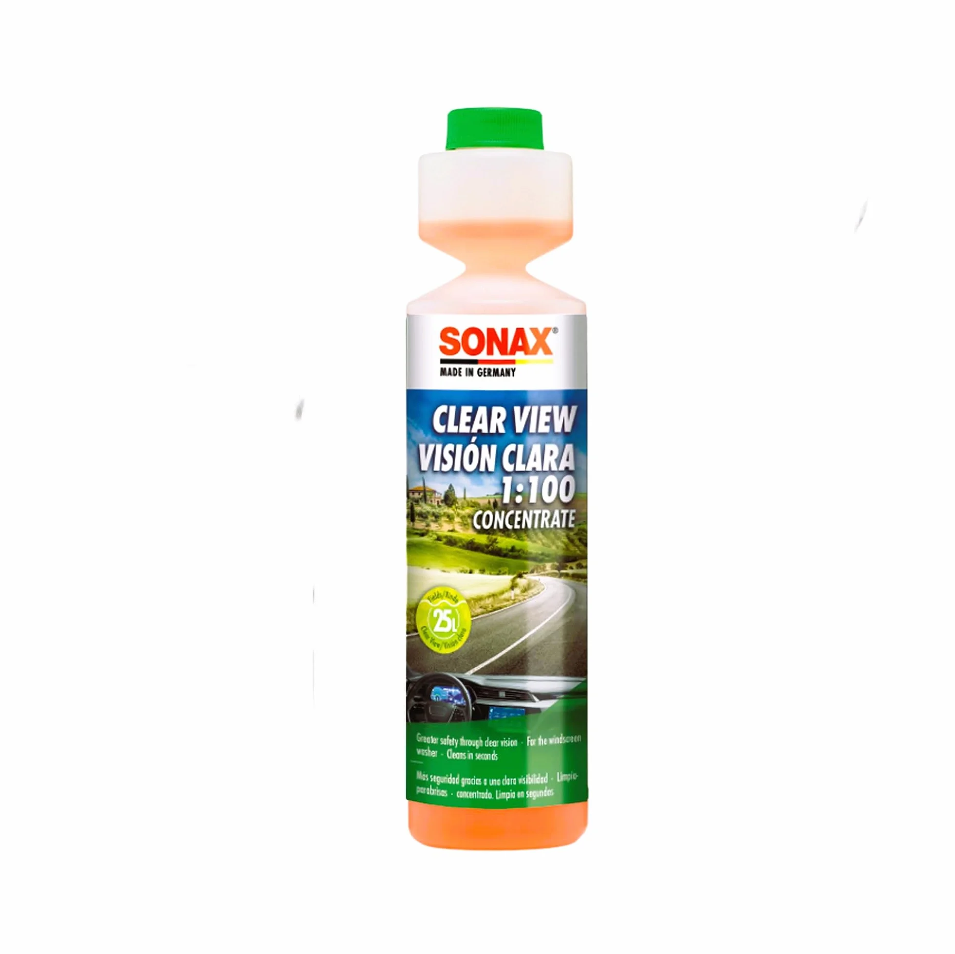 SONAX Czysty widok 1:100 koncentrat (250 ml) – większe bezpieczeństwo dzięki wyraźnemu widzeniu. Do spryskiwacza przedniej szyby. Czyści w ciągu kilku sekund. Nr artykułu: 03711410-544