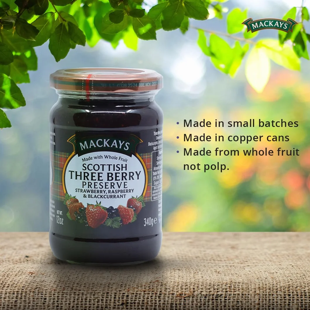 Mackays Scottish Three Berry Preserve 340 g – szkockie truskawki, maliny i czarne porzeczki