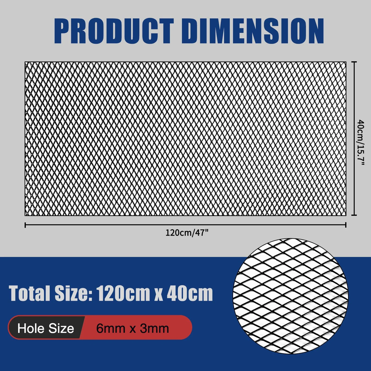 Uniwersalna czarna metalowa siatka 47 x 47 cm: stop aluminium 3 x 6 mm rombowy otwór siatka do grilla samochodowego do przedniej kratki zderzaka