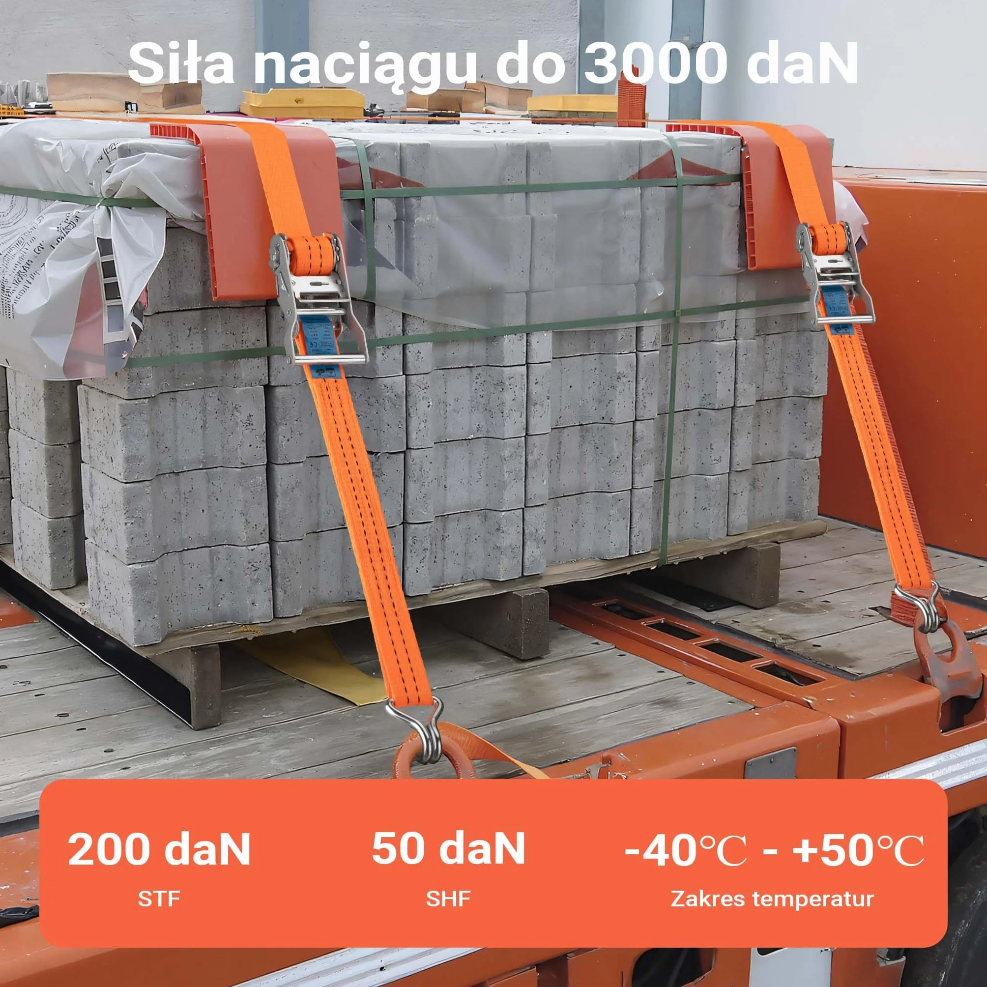 XPOtool Pasy transportowe z napinaczem 3000 daN zestaw 4 pasów o długości 6m i szerokości taśmy 35mm