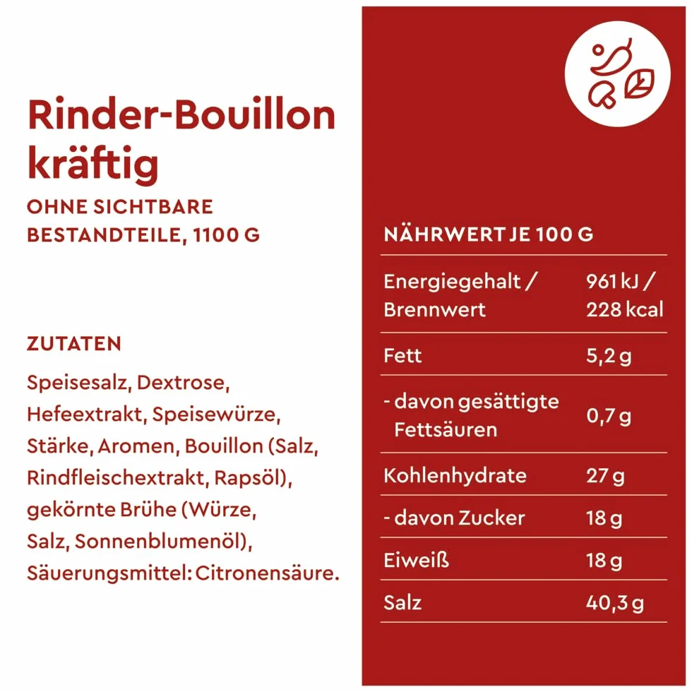 WIBERG Bulion wołowy mocny – aromatyczny bulion wołowy i wszechstronna przyprawa do dań jednogarnkowych, gulaszu i wołowiny, 1,1 kg