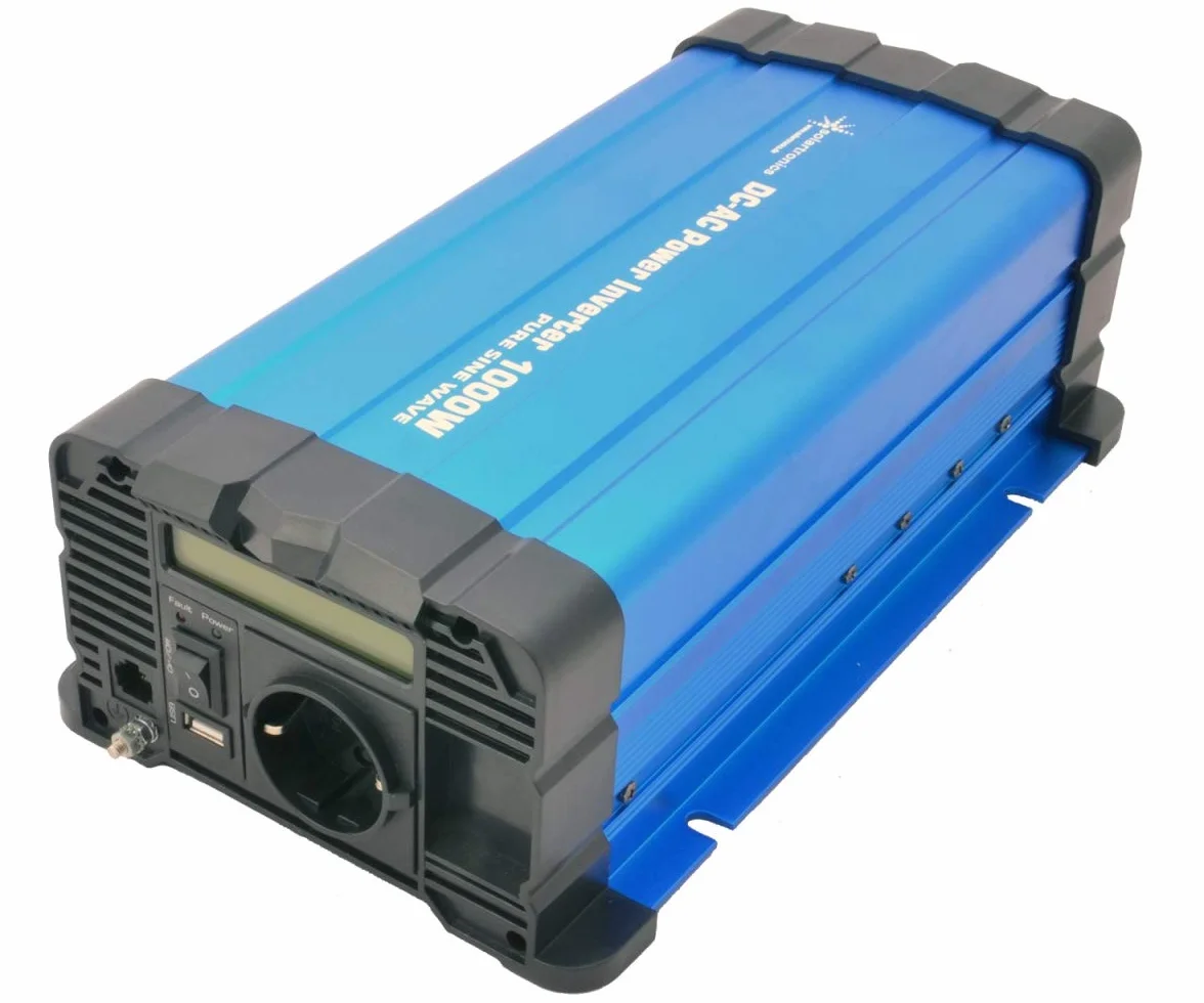 Solartronics Konwerter napięcia FS1000D 12 V 1000/2000 W, czysty sinus niebieski, z wyświetlaczem falownik serii FS
