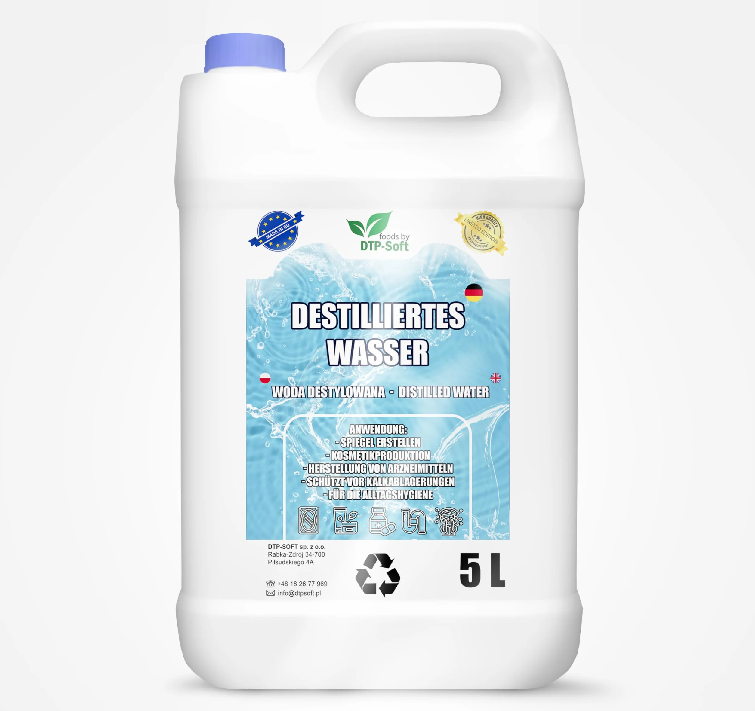 25 litrów wody destylowanej, 100% czystej | woda demineralizowana 5 x 5 l – woda destylowana nadaje się do żelazek, nawilżaczy powietrza, baterii i wielu innych