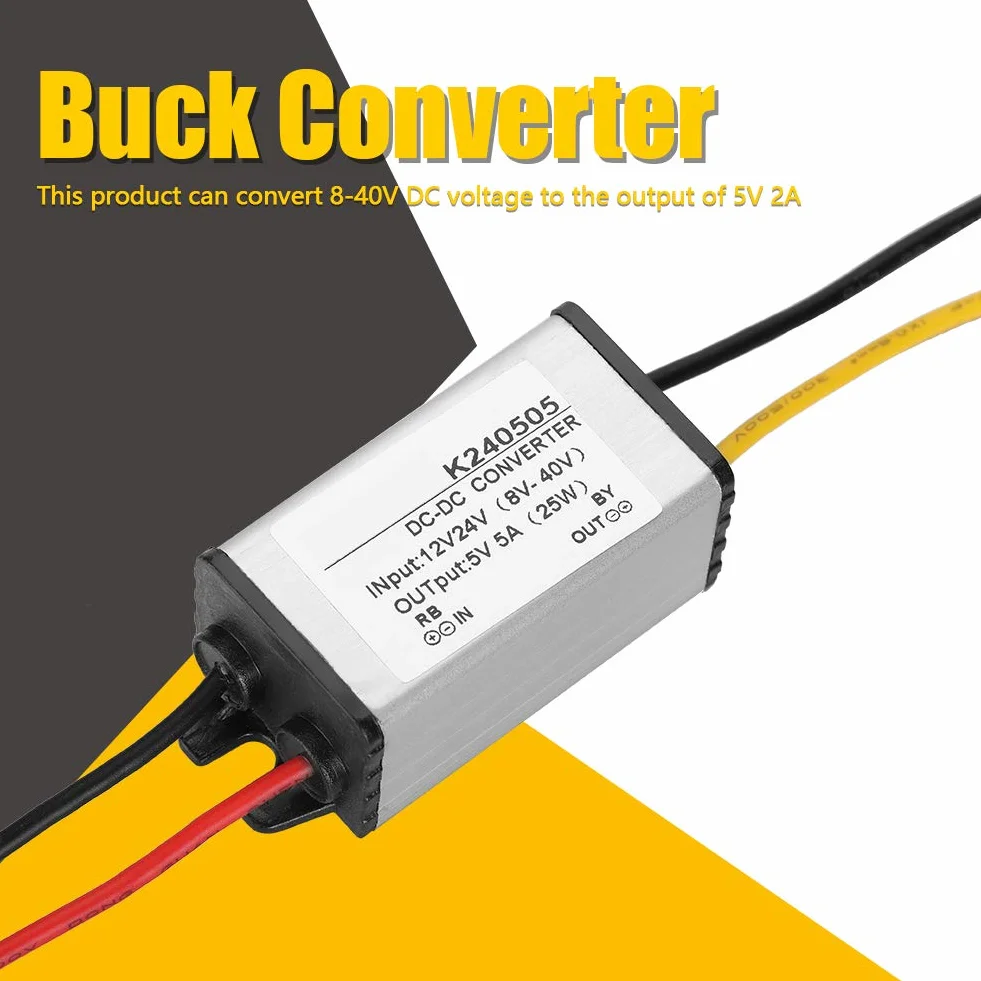 Konwerter Obniżający, Przetwornik Napięcia o Wysokiej Wydajności, Regulator Napięcia 12 V/24 V do 5 V 5 A, Przetwornice DC-DC do Samochodów Ciężarowych, Wydajność Konwersji do 96%