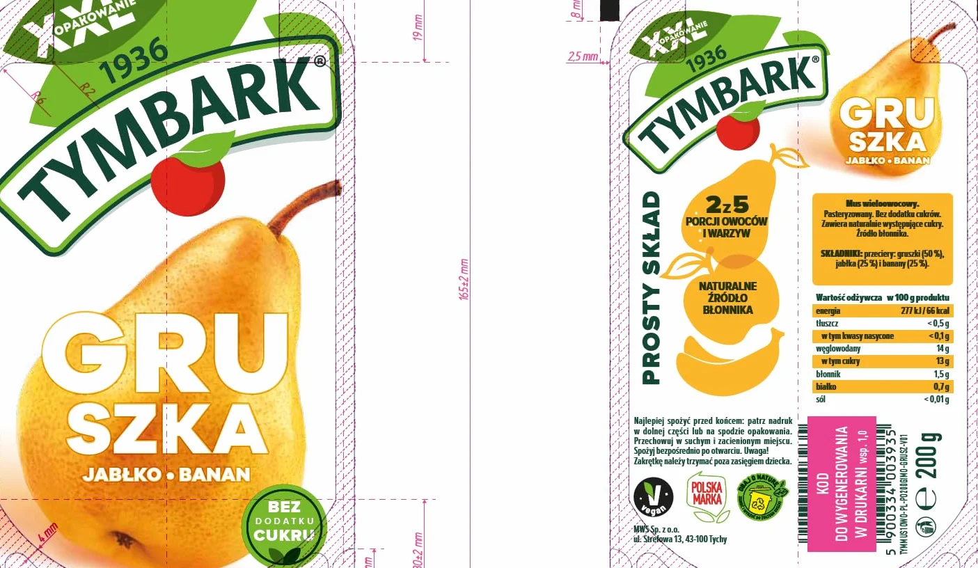 Tymbark Mus 100% z owoców gruszka jabłko 200 g