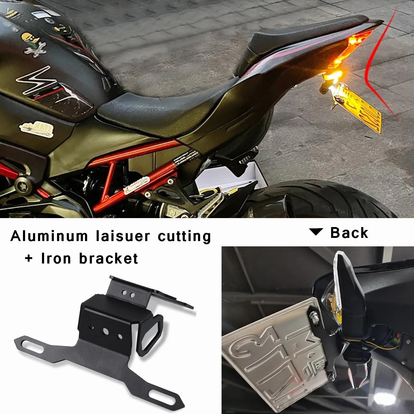 Z900 uchwyty tablicy rejestracyjnej - uchwyt tablicy rejestracyjnej motocykla regulowany wspornik do Z900 2017 2018 2019 2020 2021 2022 2023 2024(czarny)