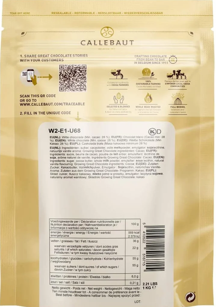Callebaut, Milk, Dark & White chocolate chips (3 x 1kg Bundle)