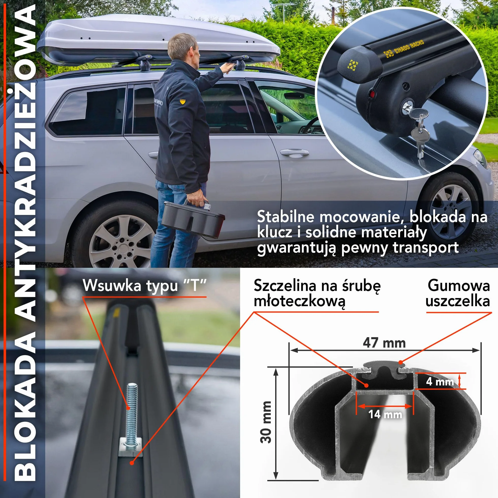 CHAOS RACKS | Uniwersalny Bagażnik Dachowy do Relingów Otwartych; Belki Dachowe; Bezpiecznie Przewieź Boks Dachowy, Bagażnik Rowerowy, Drabinę; Lekka i Wytrzymała Konstrukcja z Aluminium; 120 cm