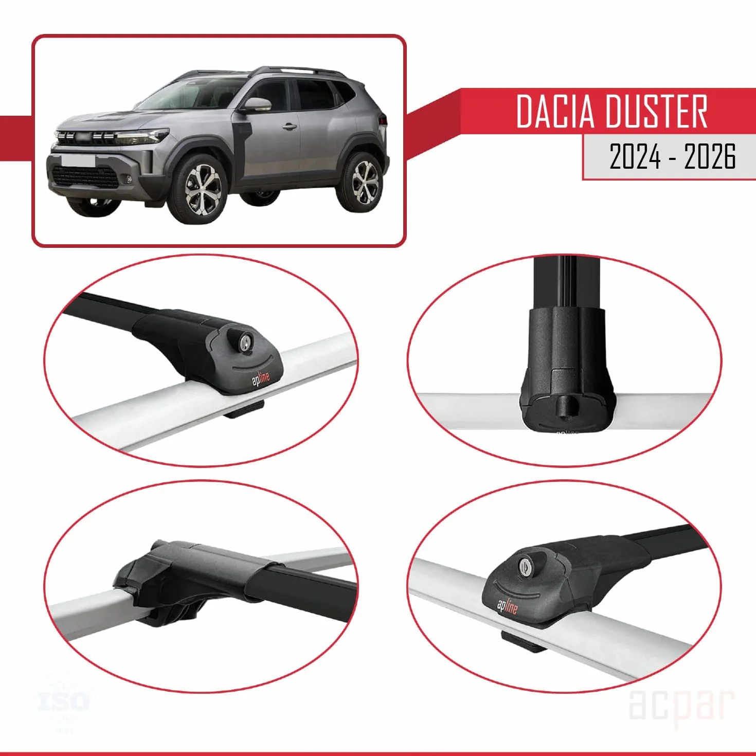 Kompatybilny z Dacia Duster 3 (P1310) 2024-2026 ACE-1 Model Aluminiowe poprzeczki dachowe Czarny 2 szt.