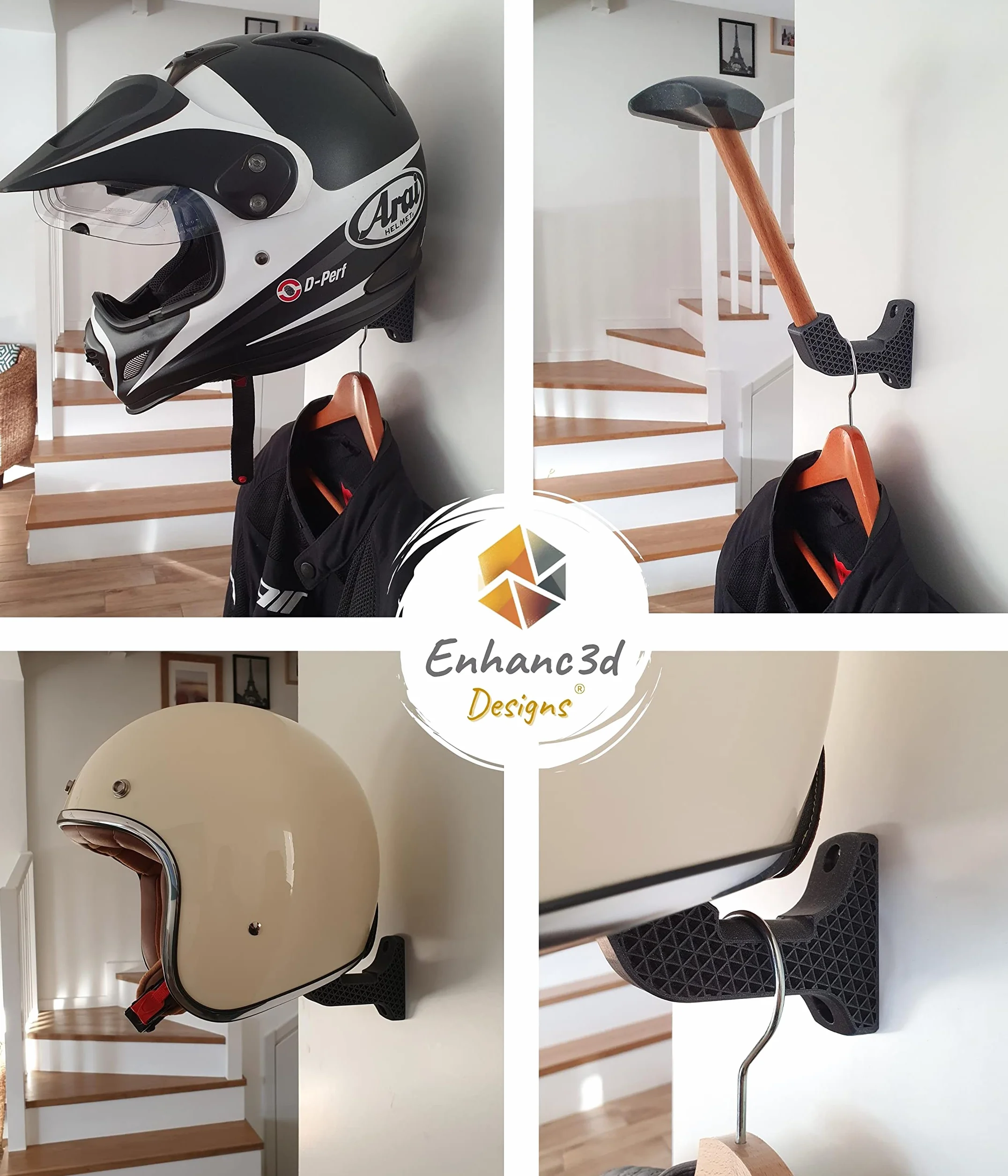 Uchwyt ścienny na kask motocyklowy, wieszak na kask motocyklowy, wieszak na kask i haczyk na kurtkę, akcesoria motocyklowe
