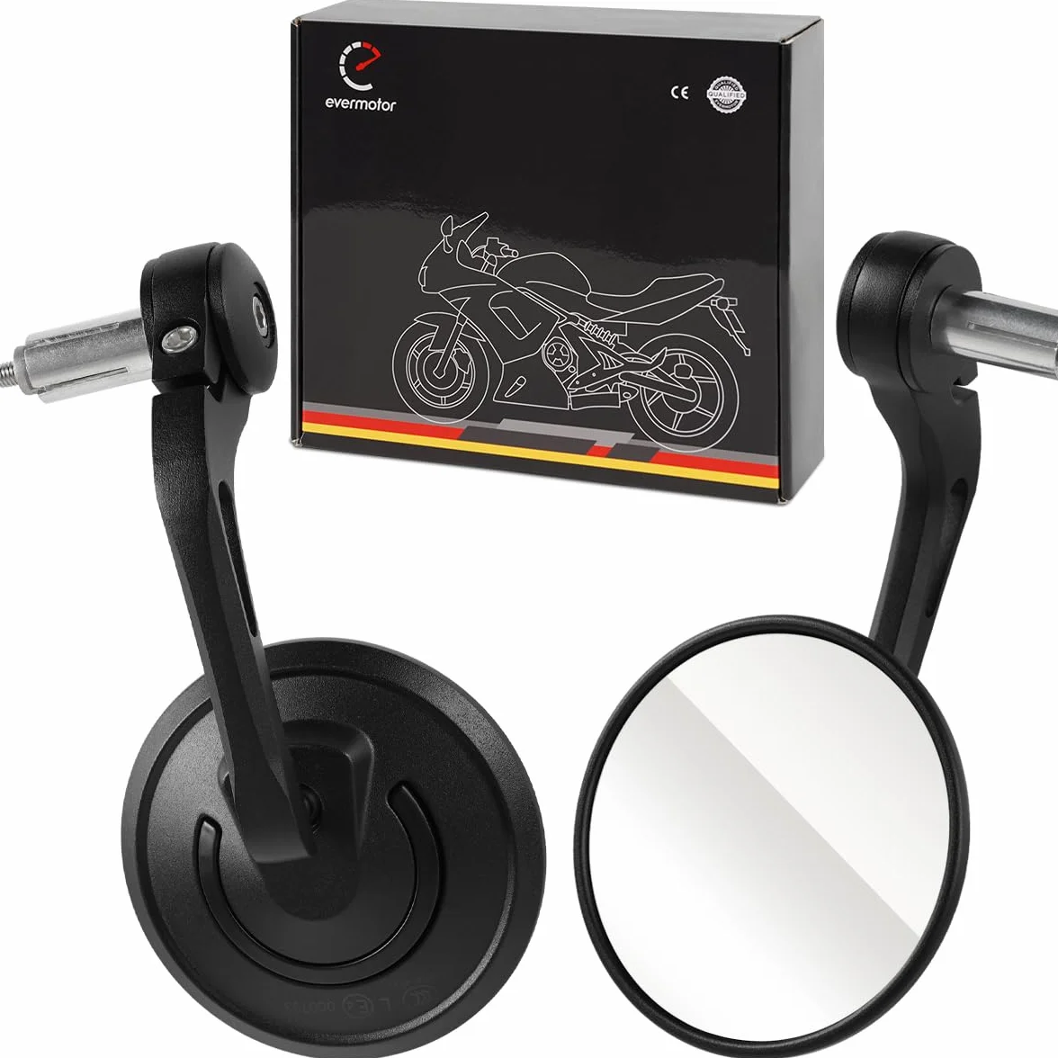 Evermotor Lusterko końcowe kierownicy ze stopu aluminium, obracane o 360°, okrągłe lusterko motocyklowe 7/8 cala, 22 mm, kompatybilne ze skuterem, ATV (2 sztuki)
