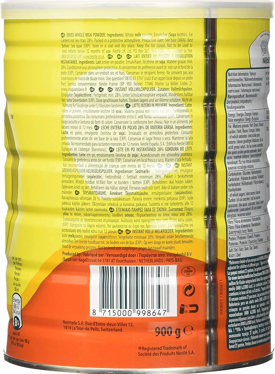 Nestle Nido mleko w proszku – Instant Creme do napojów kawowych i herbacianych z witaminami i minerałami oraz bez konserwantów lub farb – puszka 400 g