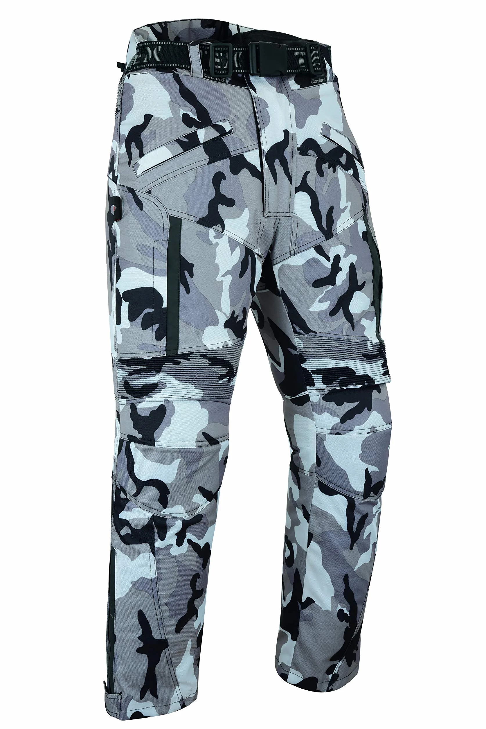Texpeed Spodnie motocyklowe męskie ce - 4 sezony - Wodoodporne spodnie zimowe/letnie - Ochrona pancerza CE (EN 1621-1) - Kamuflaż Camouflage Szary - Wszystkie rozmiary