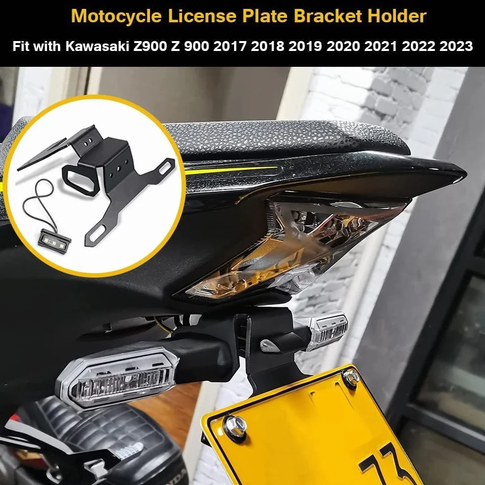 Z900 uchwyty tablicy rejestracyjnej - uchwyt tablicy rejestracyjnej motocykla regulowany wspornik do Z900 2017 2018 2019 2020 2021 2022 2023 2024(czarny)
