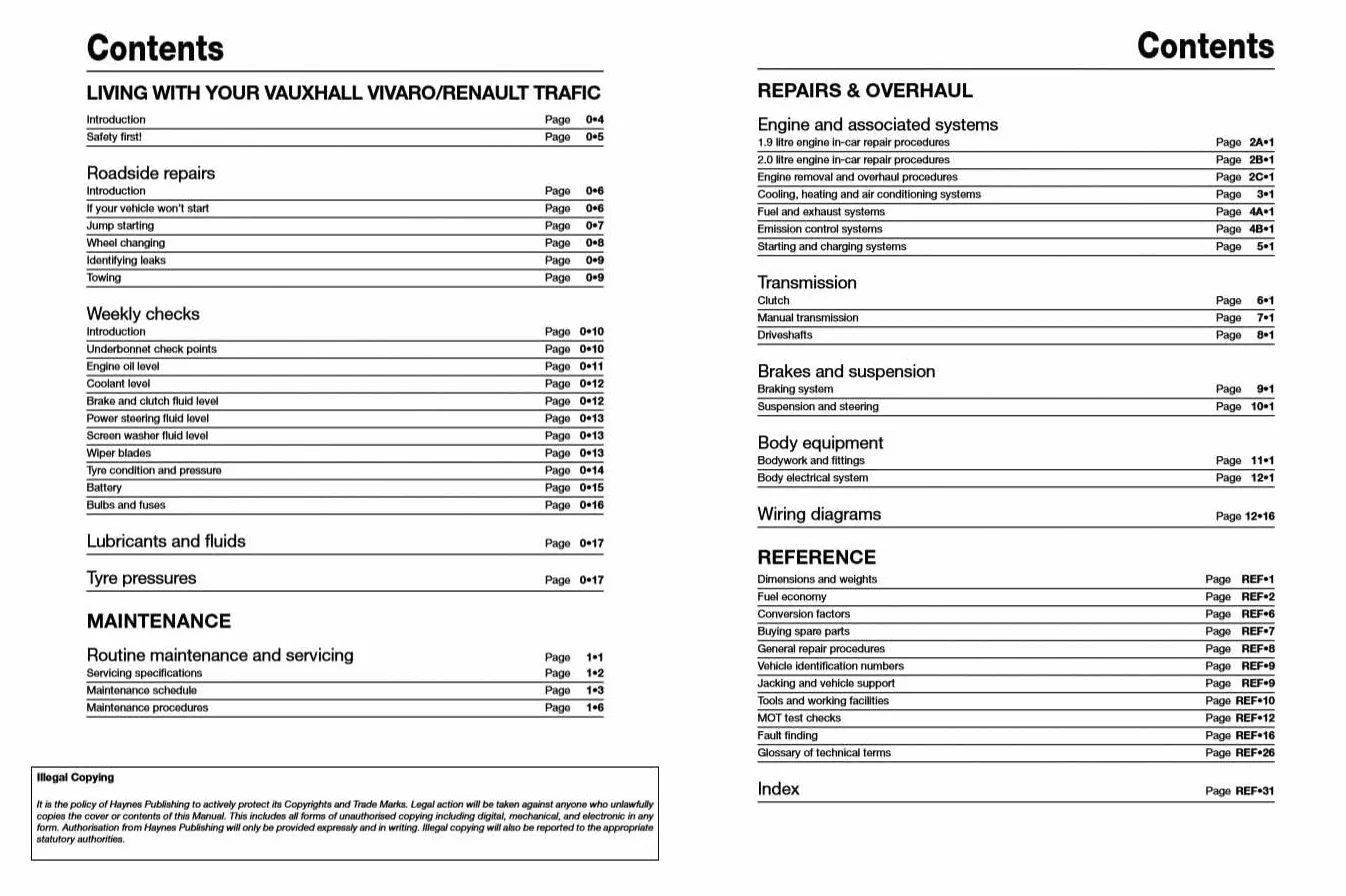 Vauxhall Opel Vivaro Renault Trafic Diesel May 01 to Apr 14 Y to 14 reg