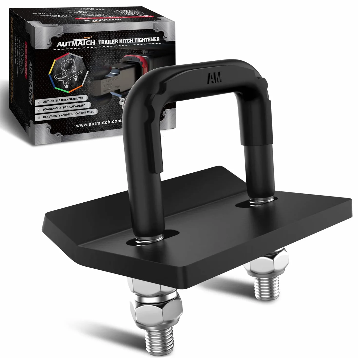 AUTMATCH Napinacz zaczepu antygrzechotkowy zacisk wytrzymały stalowy stabilizator do haków holowniczych 1,25 i 5 cm antykorozyjna podwójna powłoka ochronna matowa czarna