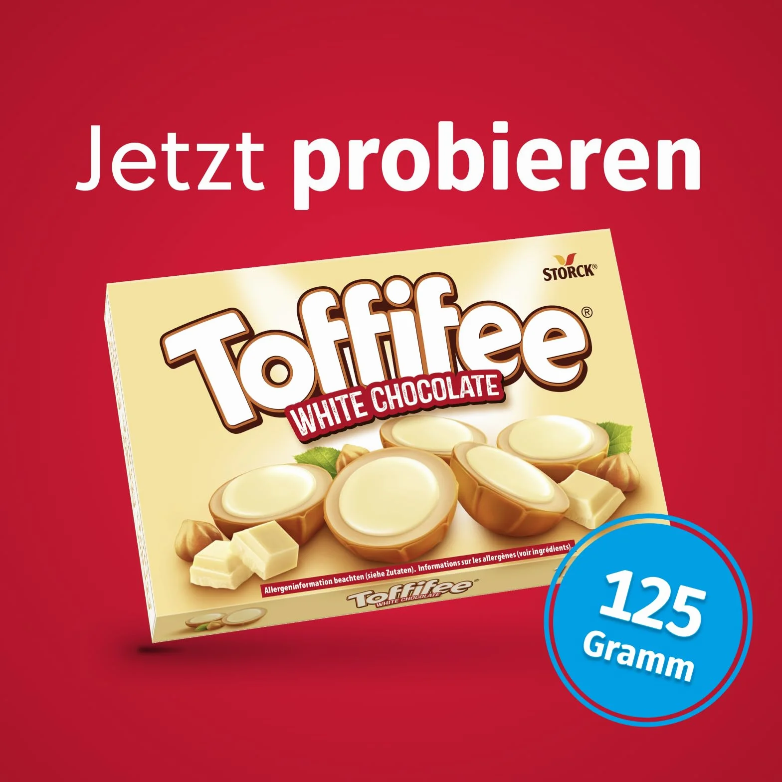 Toffifee White Chocolate – 1 x 125 g – orzech laskowy w karmelu z jasnym kremem i białą czekoladą – idealny do wspólnego podjadania i dzielenia się