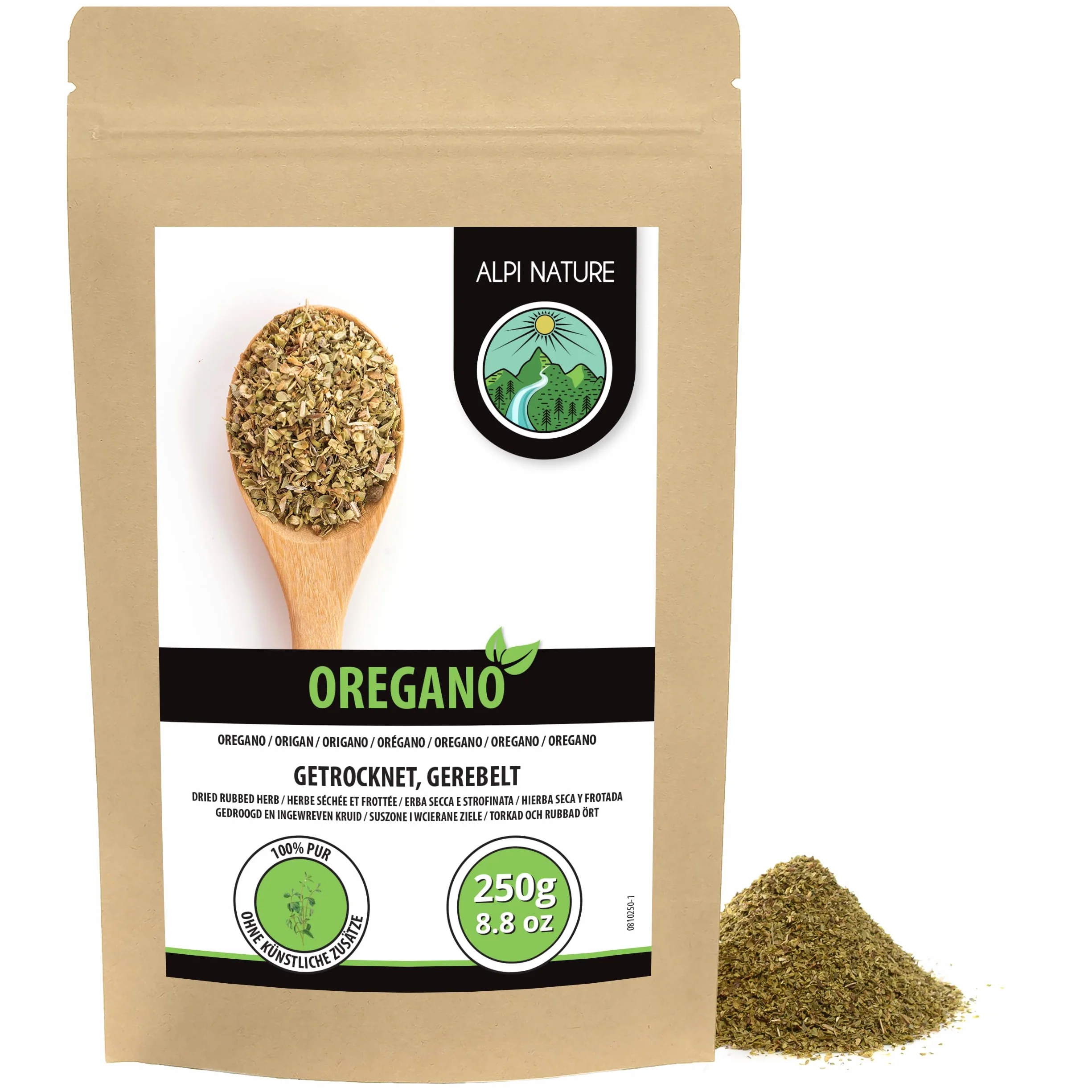 Alpi Nature Suszone Oregano 250g, Rozcierane Ziele Oregano do Gotowania, Makaronów i Pizzy