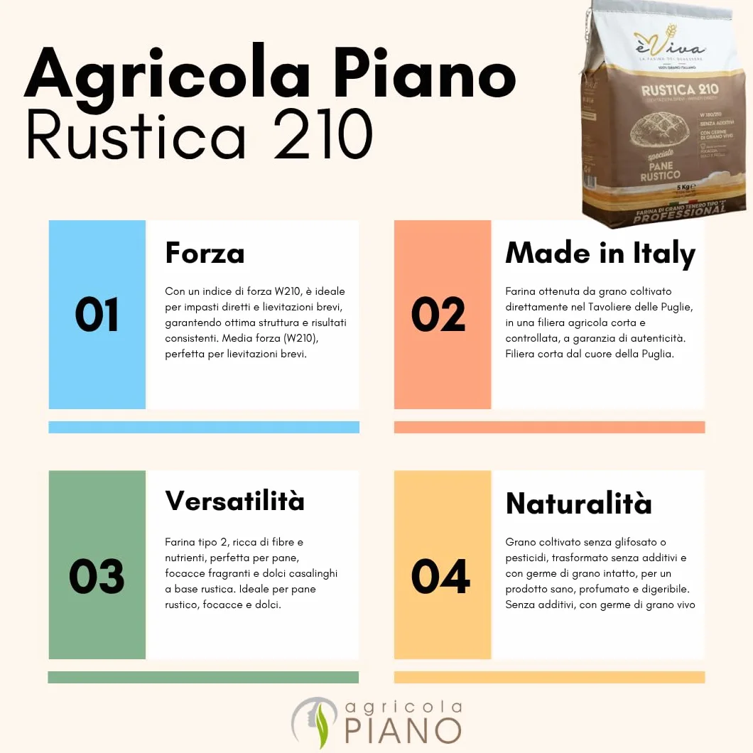 Agricola Piano Rustica 240 Mąka pszenna Typ 1050 kg 5 - Mąka bez dodatków do chleba bułek i focacci 100% włoska