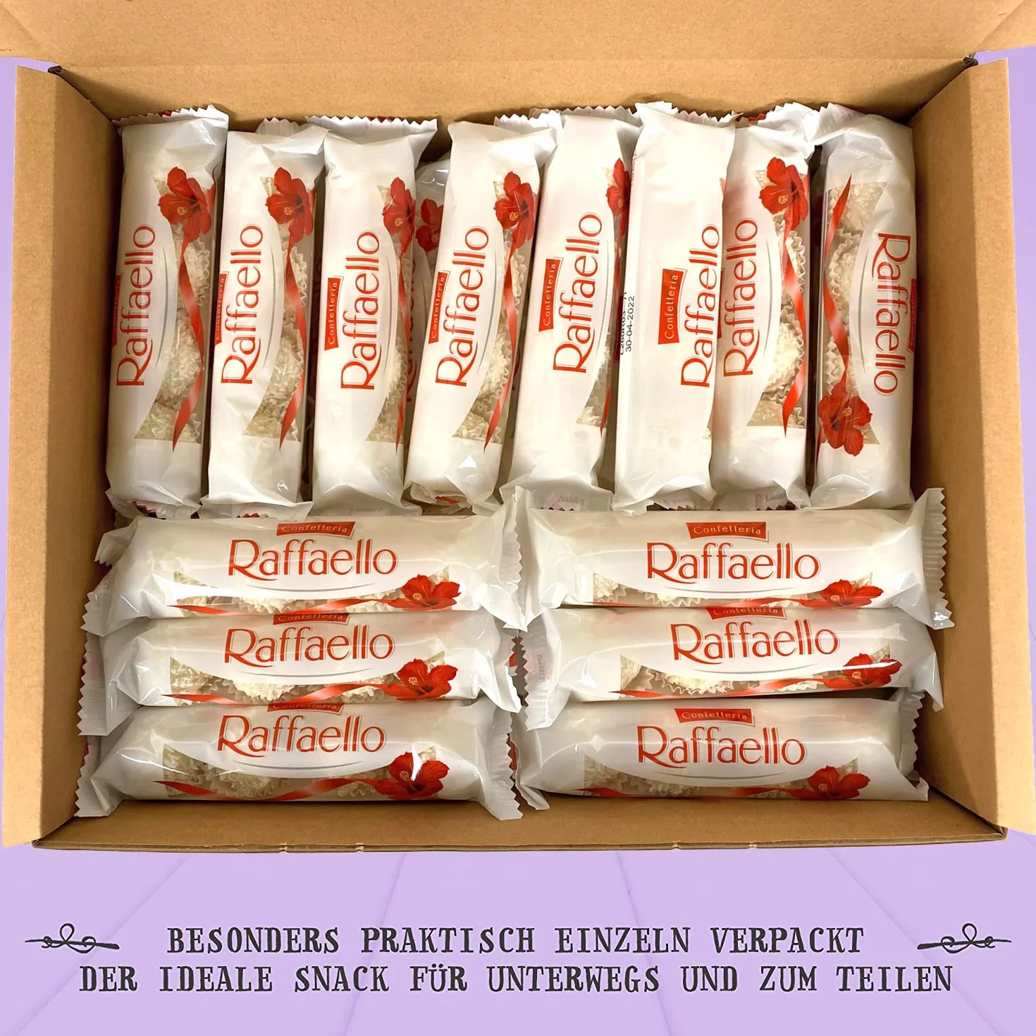 Genussleben Pudełko XXL Ferrero Raffaello 1300 g 128 sztuk praliny z białym kremem mlecznym migdały kokos