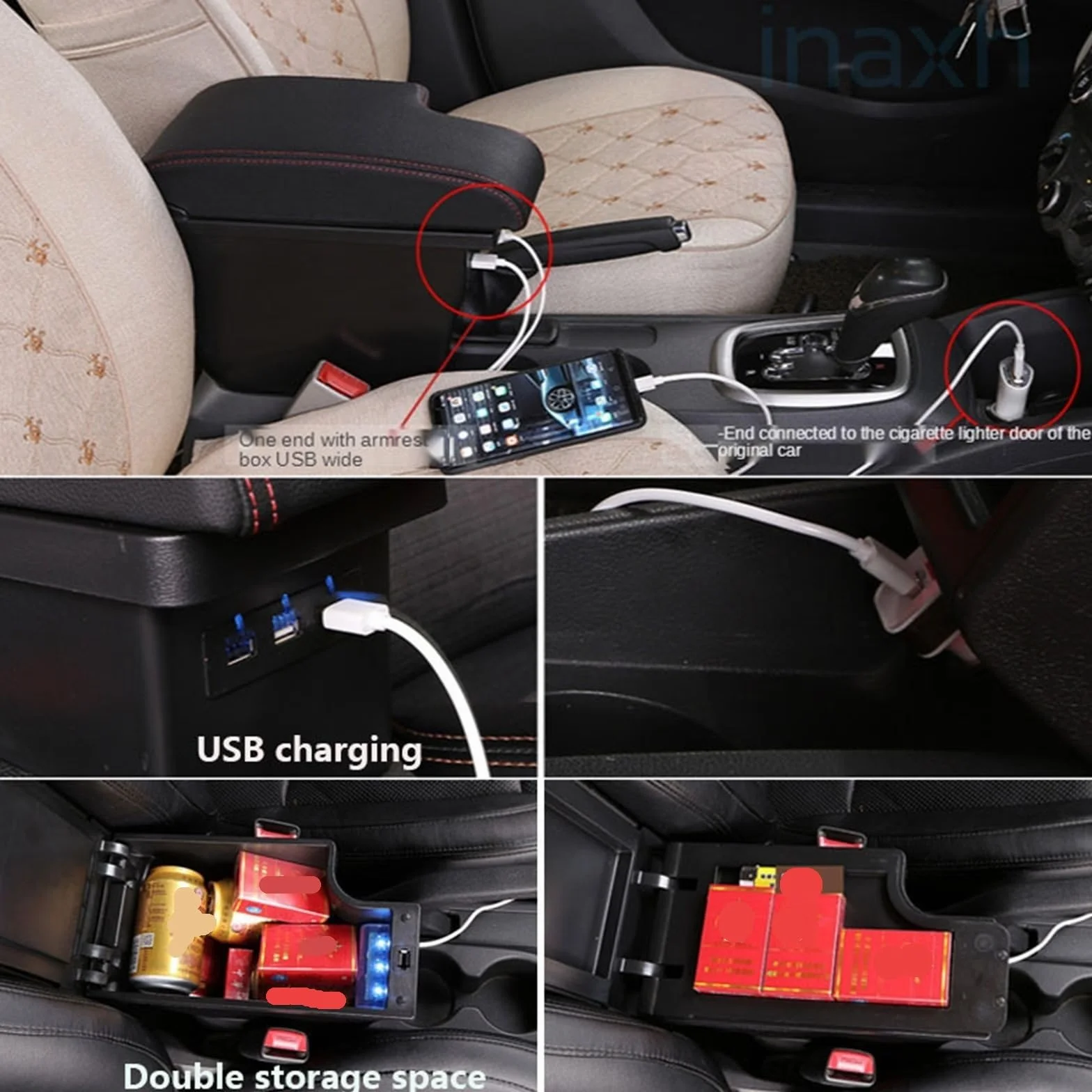 Armsteun Richter Bush Pasuje do Mazda CX-3 Mazda 2 Podłokietnik Box Retrofit Car Podłokietnik Schowek Akcesoria samochodowe Ładowanie USB(B2genuine leather)