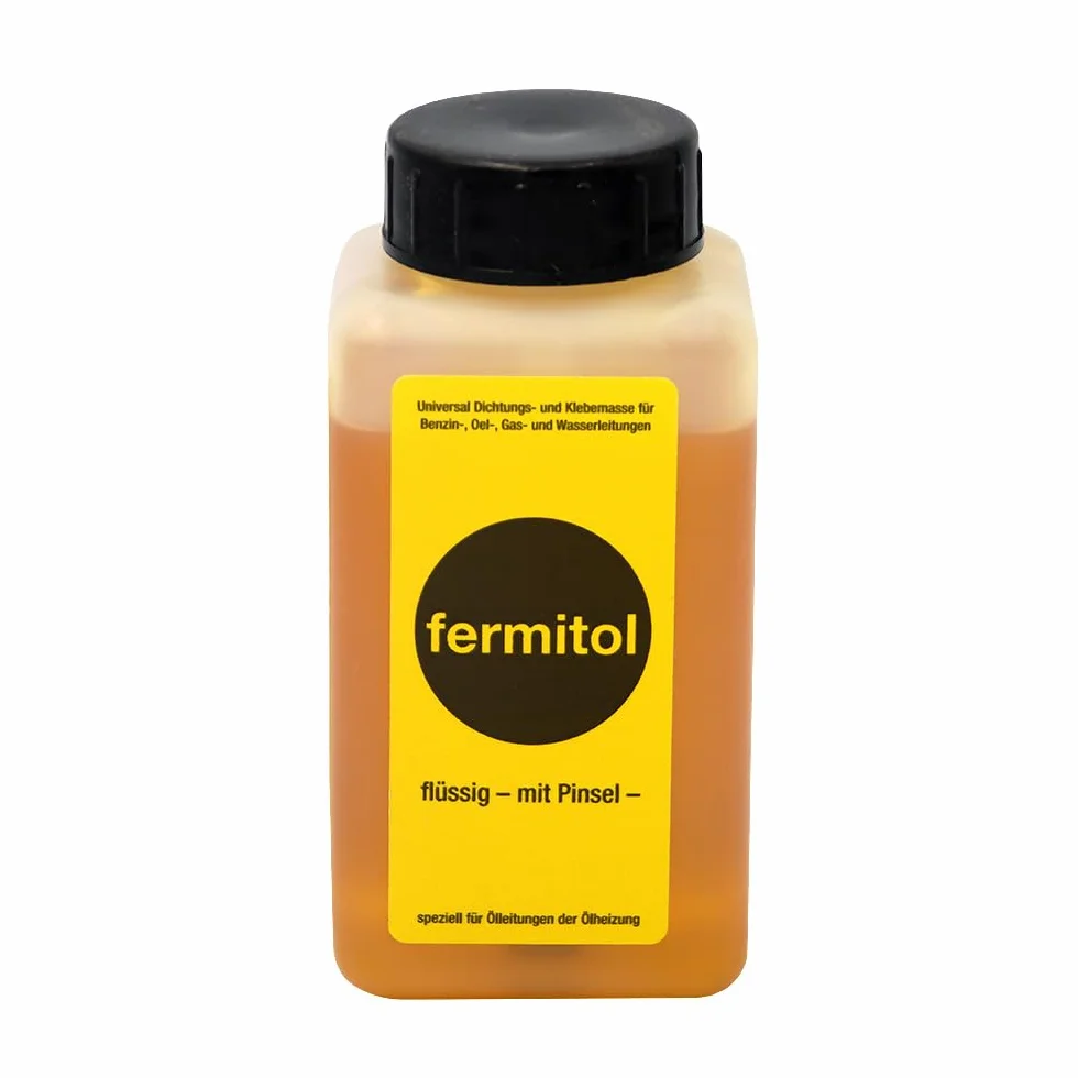 Fermit Fermitol 125 g butelka, płynny klej z żywicy syntetycznej, masa klejąca, masa uszczelniająca, uszczelnianie gwintów, odporny na olej, benzynę, tłuszcze i alkohol