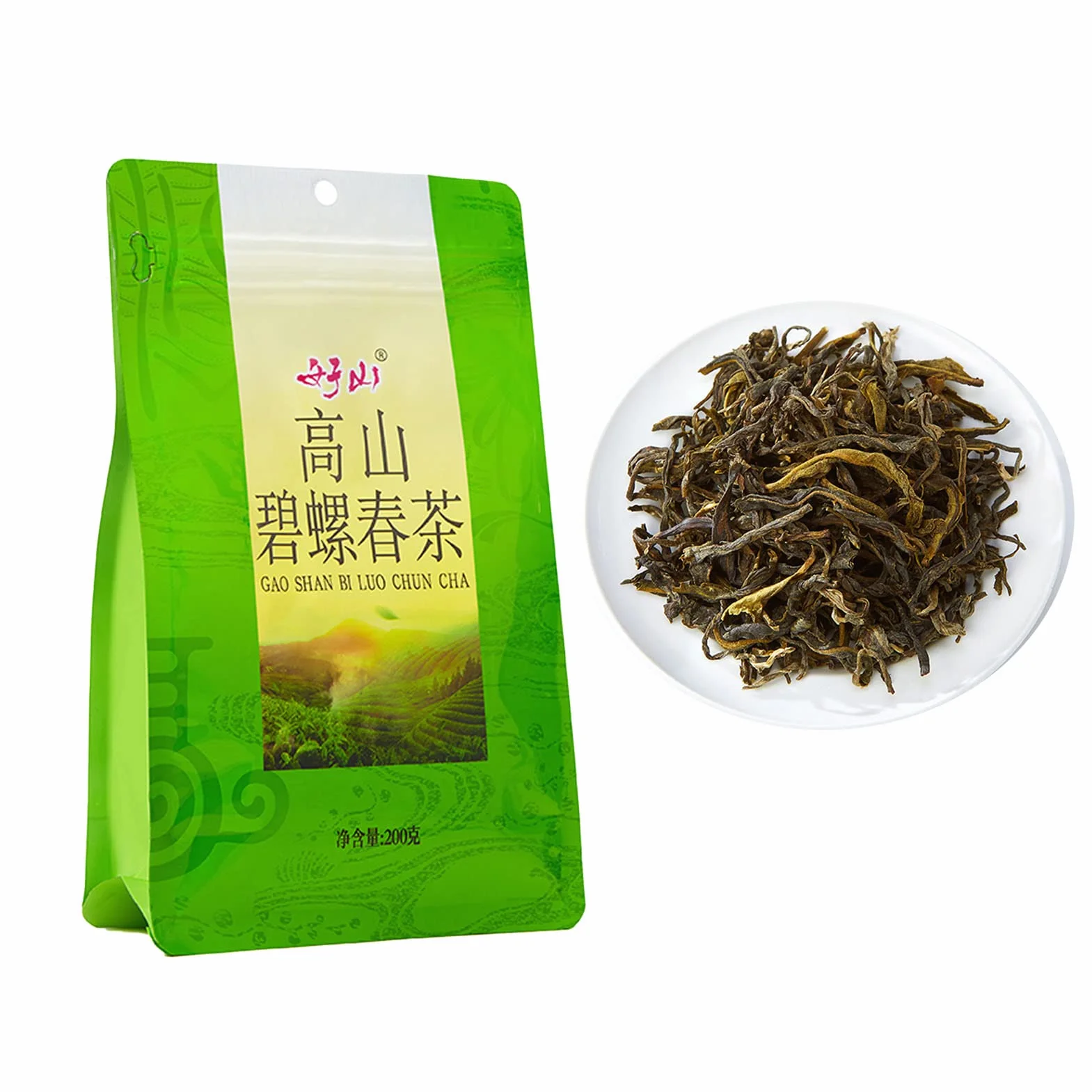 Chińska Zielona Herbata, Bi Luo Chun Zielona Herbata, Suzhou Biluochun Herbata Chińska Zielona Herbata Zbierana Przed Czystą Jasnością Pędów Delikatny Smak w Torebkach 200g