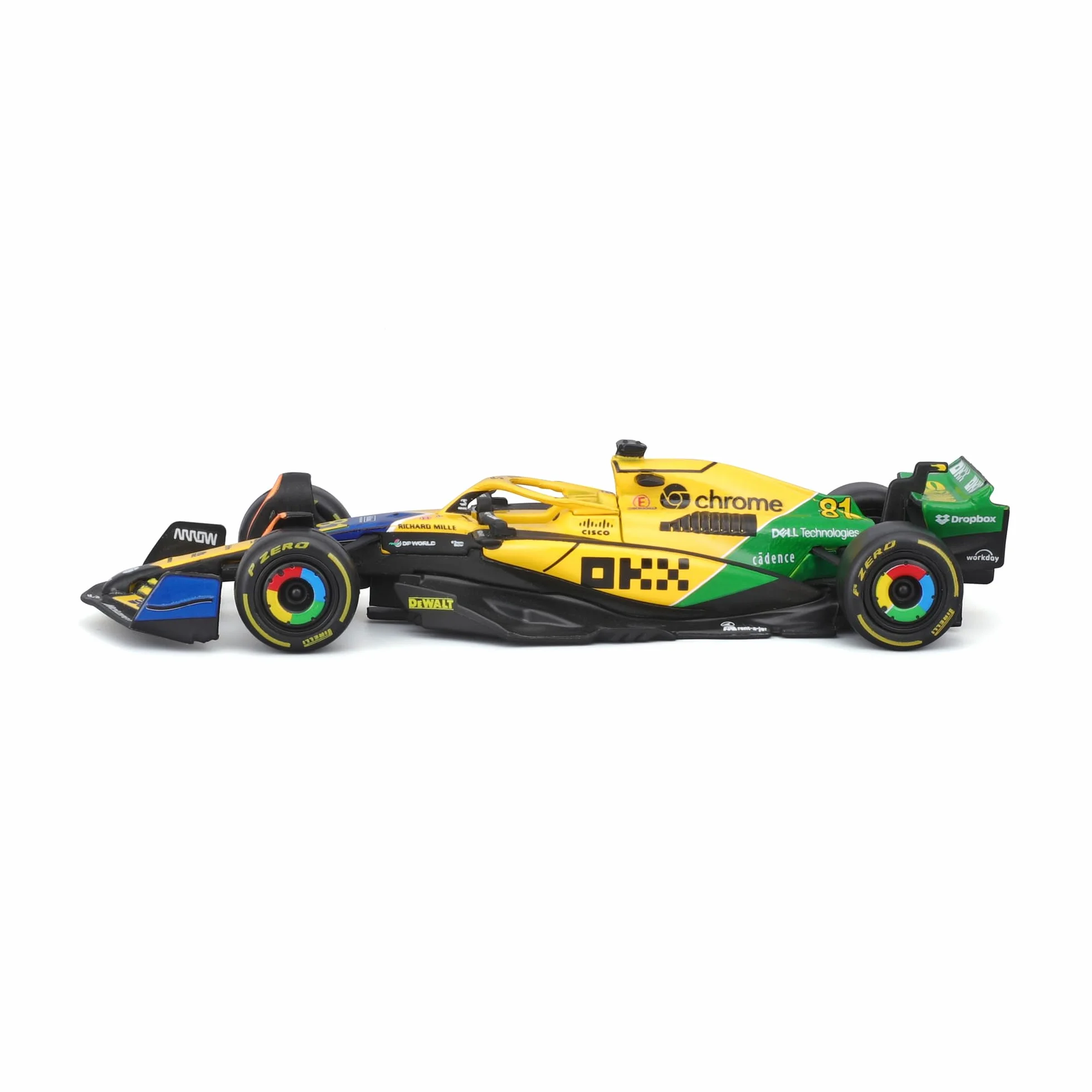 Bburago - McLaren MCL38 Monaco GP 2024 Senna Livery Skala 1:43, Diecast Replica Szczegółowy losowy asortyment Norris lub Piastri, Ayrton Senna Tribute Edition