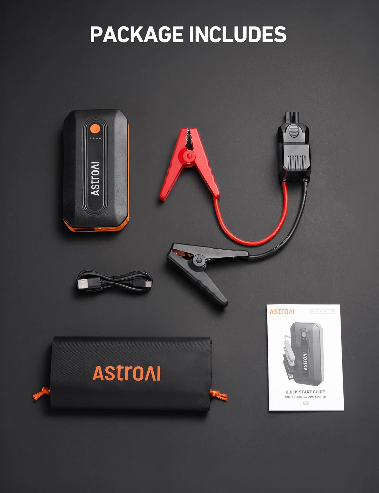 AstroAI Jump Starter Power Bank B8, Rozrusznik Samochodowy, Przenośny Wzmacniacz Baterii 12 V (do silników wysokoprężnych 7,0 l lub benzynowych 9,0 l), 8000mAh, Pomarańczowy