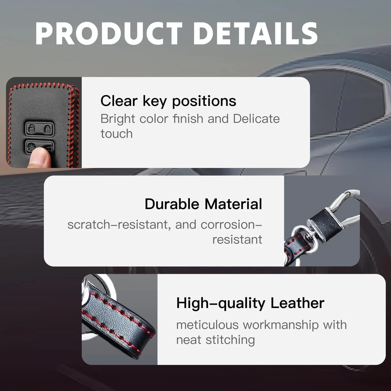 Skórzane etui ochronne na kluczyki samochodowe, kompatybilne z Renault Captur, Koleos, Kadjar, Arkana, Megane, Dacia RicarSandero - brelok ze stopu cynku, elegancki czarno-czerwony