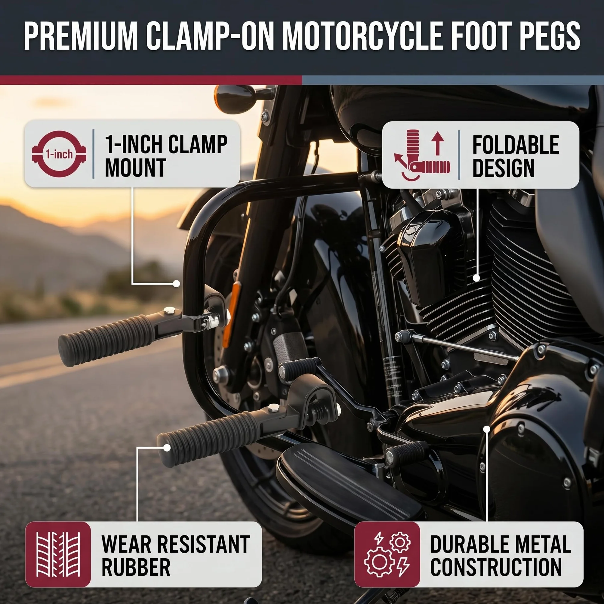 AYNEFY Podnóżki motocyklowe, 1 para podnóżków motocyklowych, 1 cal, uchwyt na silnika, nakładany motocyklowy z ochroną zderzaka 25 mm
