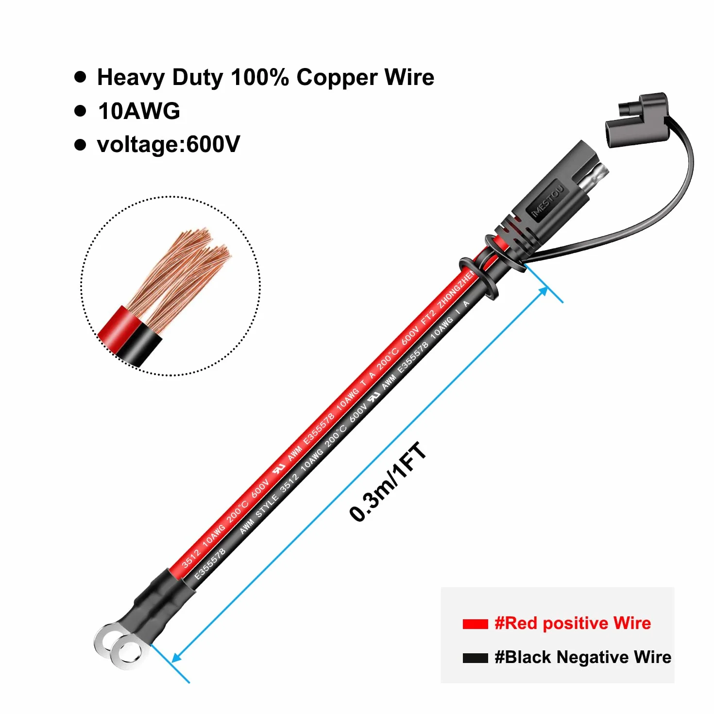iMESTOU 10AWG SAE Kable 2-pinowe szybkozłączki na oryginalnej uprzęży zaciskowej, kable przedłużające, złącza SAE, do motocykli 12 V/24 V, MTB, kosiarki do trawy, ciężarówki (2)