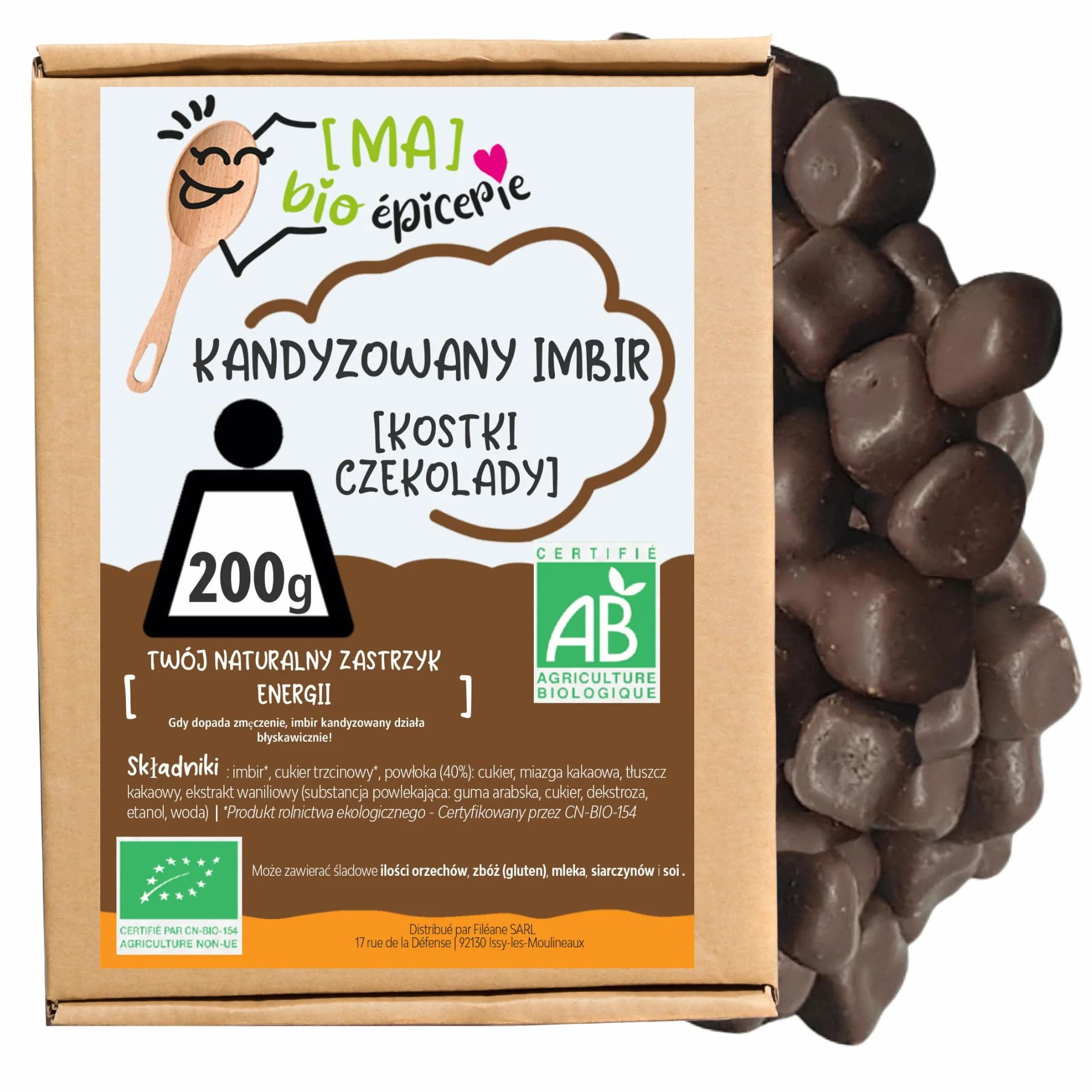 [MA] bio-épicerie | Imbir kandyzowany w kostkach oblany czekoladą | 940G | Pakowane luzem | Certyfikat ekologiczny bio| Najwyższej jakości kandyzowane owoce i czekolada | Bez konserwantów