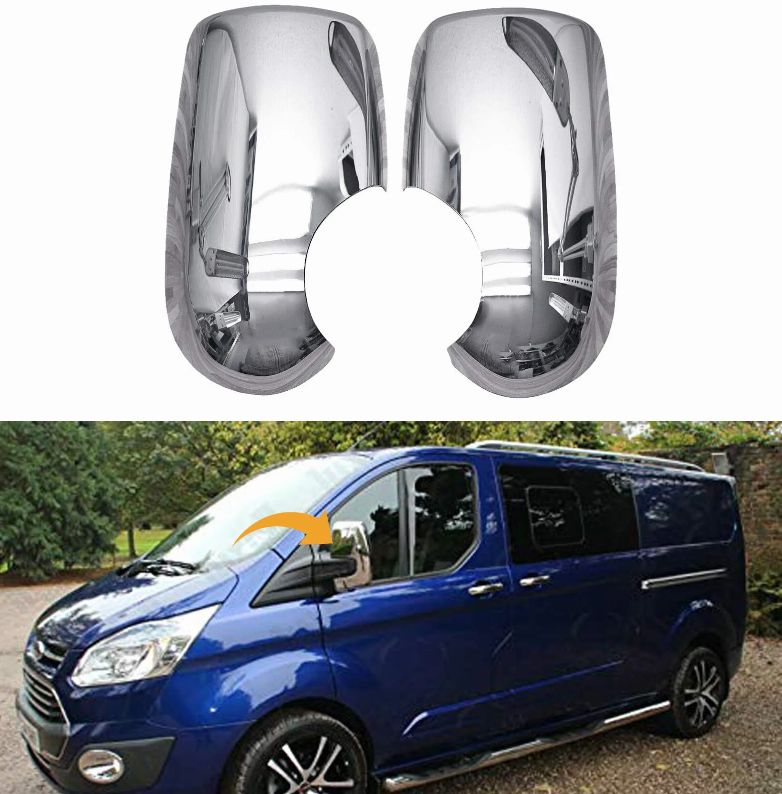 Chromowane obudowy lusterek ważne dla FORD TRANSIT 5-6 | 2000-2013 Stal nierdzewna 2 zestaw Zewnętrzne pokrywy lusterek