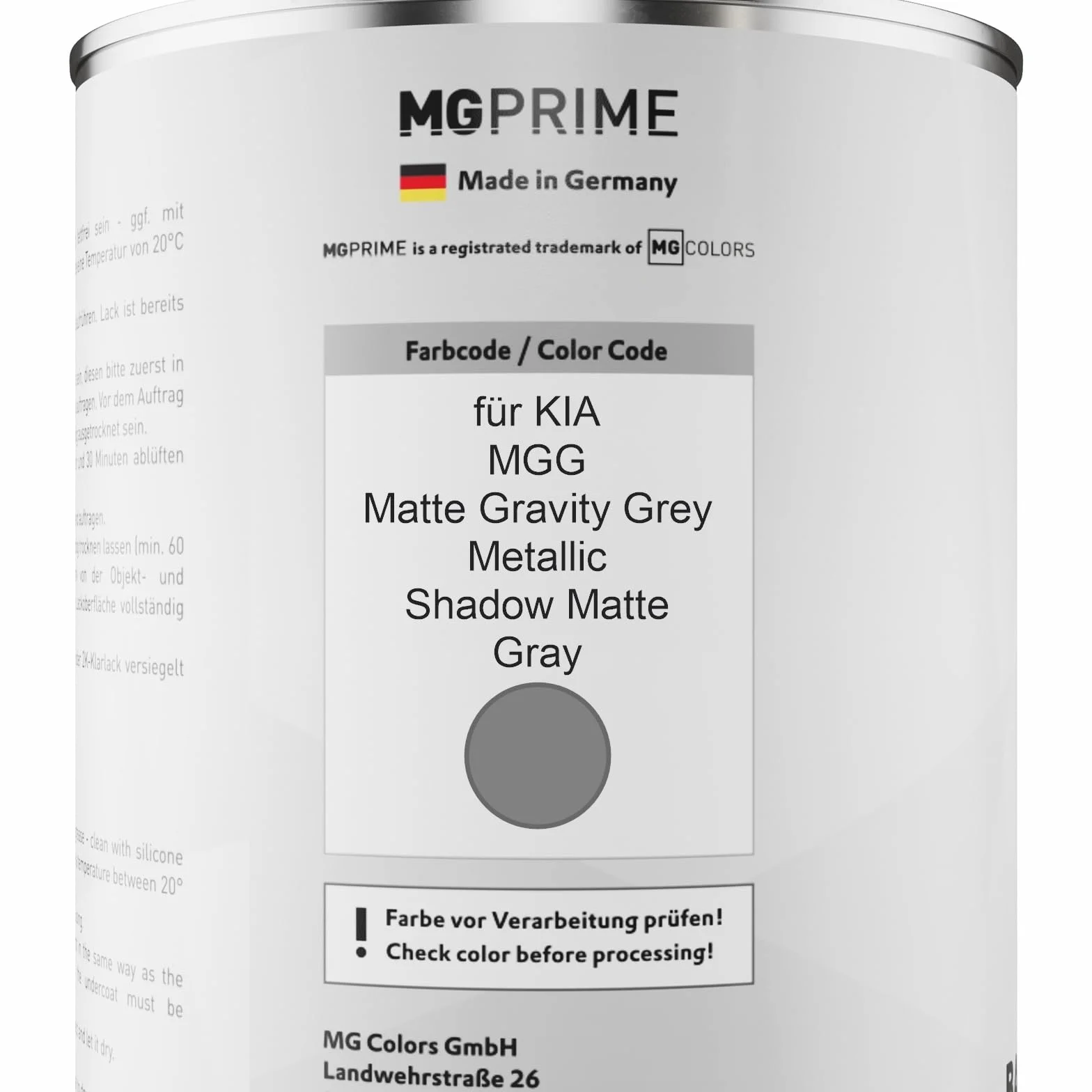 MG PRIME Lakier samochodowy Zestaw puszek dla KIA MGG Matte Gravity Grey Metallic/Shadow Matte Gray Lakier bazowy 2K Utwardzacz do lakieru bezbarwnego gotowy do natrysku 2,5L