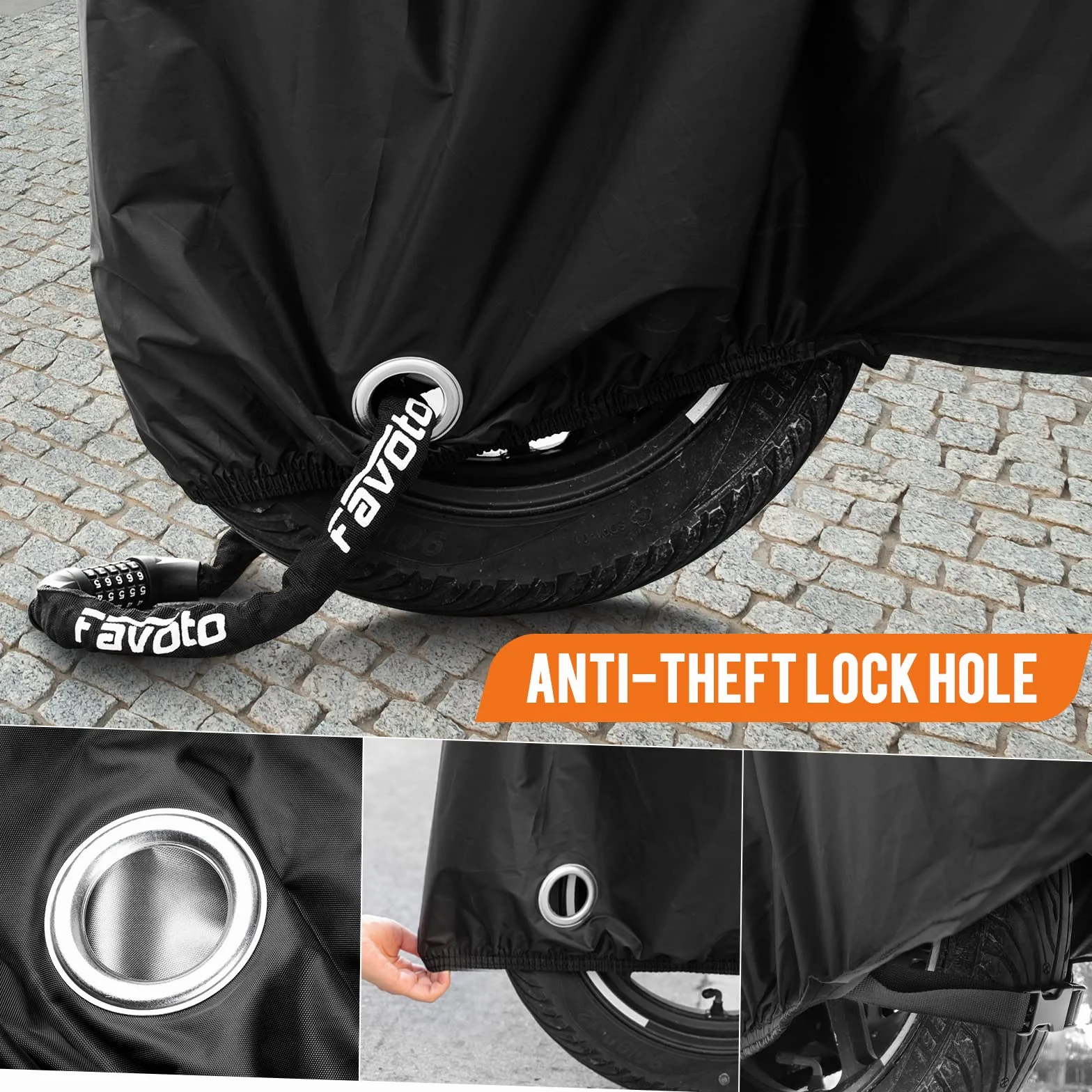 Favoto Pokrowiec na motocykl, wodoodporny, outdoorowy pokrowiec na motocykl, tkanina Oxford 210T, odporna na promieniowanie UV, zarysowania, żaroodporna, z paskiem odblaskowym, do skutera, motoroweru,