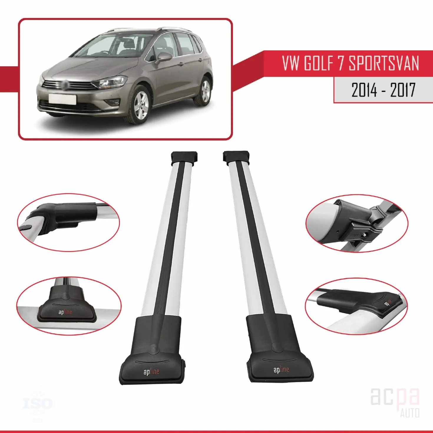 Bagażnik dachowy kompatybilny z Volkswagen Golf 7 SPORTSVAN 2014-2020, model Fly, 3 bary, szary