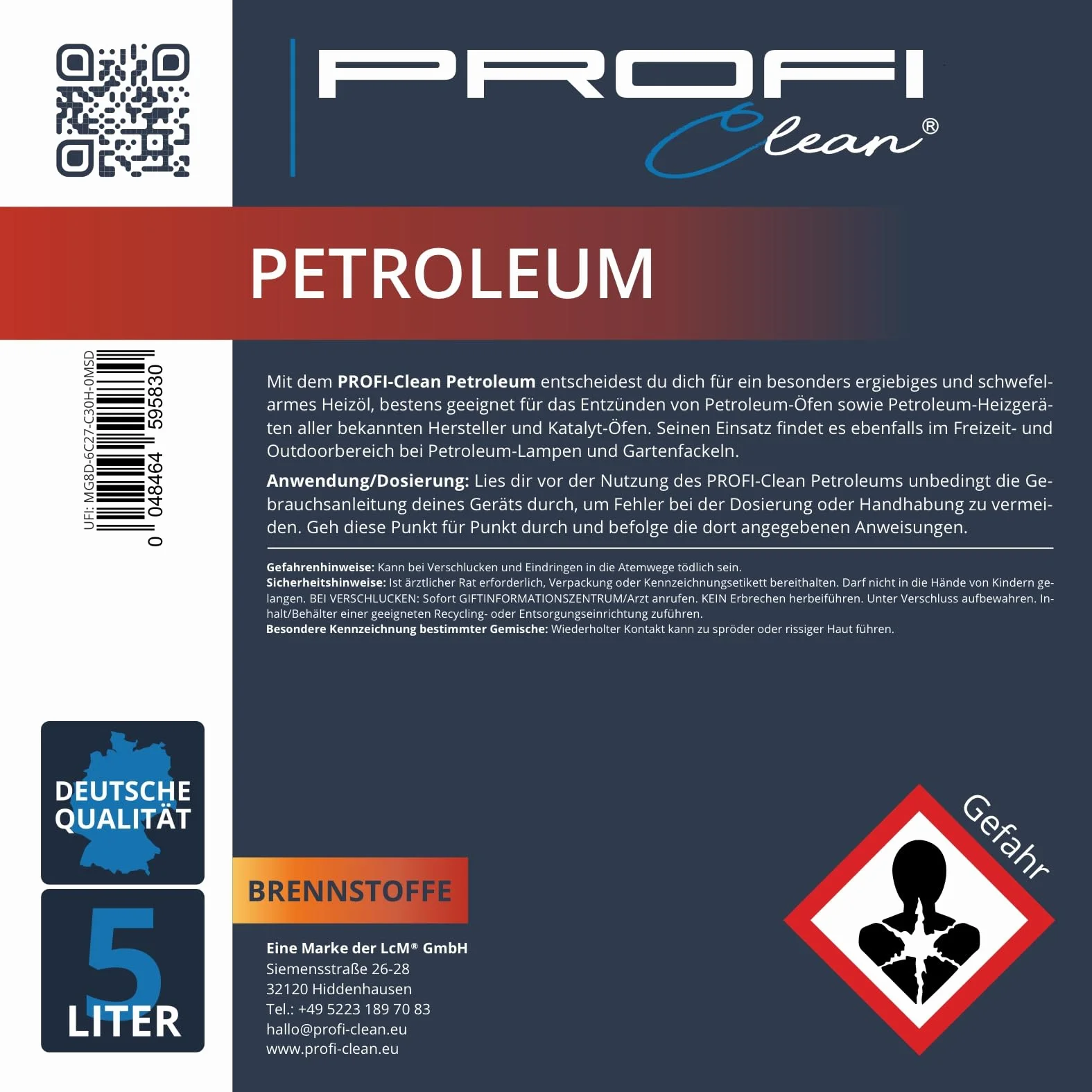 PROFI-Clean® kanister nafta naftowy, 5 l, olej opałowy, do lamp o niskiej zawartości siarki, do pieców naftowych, ogrzewania naftowego i różnych źródeł ciepła i urządzeń grzewczych