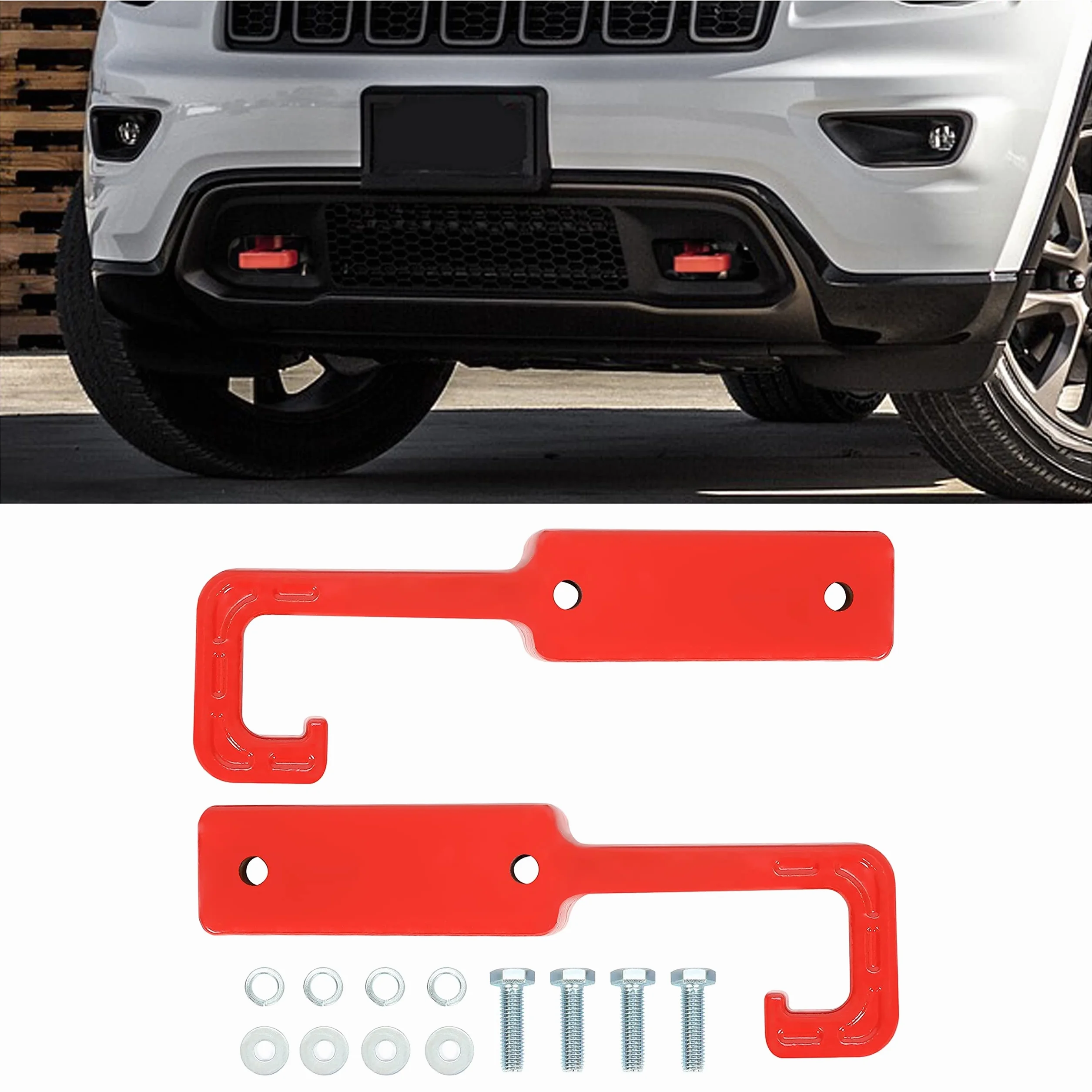 KUAFU Hak holowniczy do Jeep Grand Cherokee 2015-2022 przednia czerwona stal