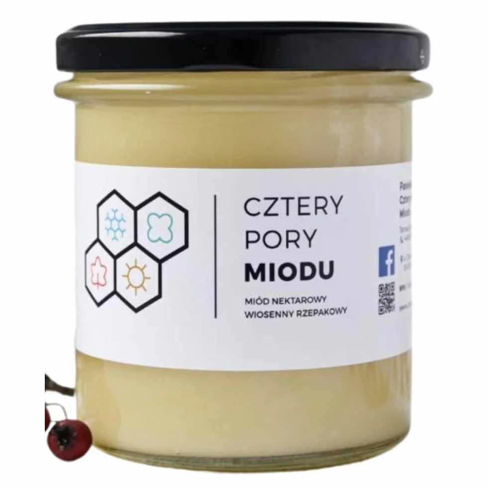 Miód rzepakowy 430g - miód surowy | Naturalny miód pszczelarski | Kremowa konsystencja | Łagodny smak | Bogaty w składniki odżywcze | 100% naturalny