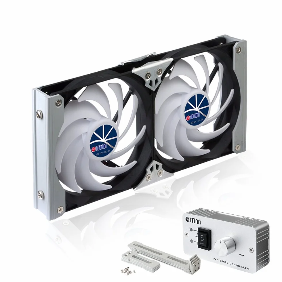 TITAN - Wielofunkcyjny wentylator wentylacyjny 12 V/ 24 V DC 90 mm montowany w stojaku podwójny lodówka z regulatorem prędkości do kampera, przyczepy kempingowej - TTC-SC09TZ (A)