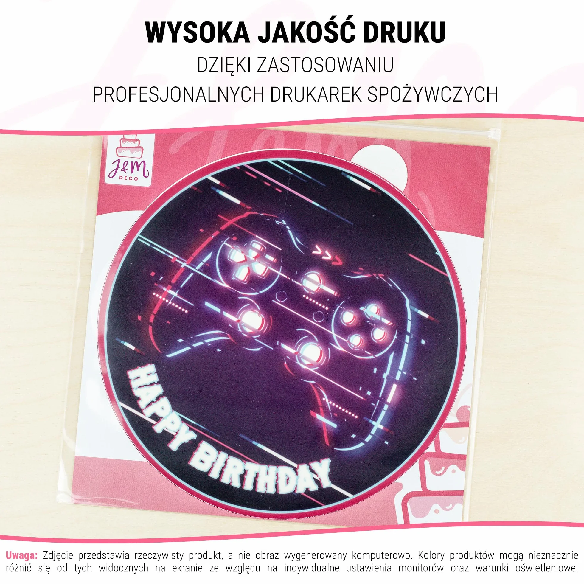 J&M DECO Nakładka na tort dla graczy Ø 20 cm jadalna dekoracja ciast z papieru cukrowego