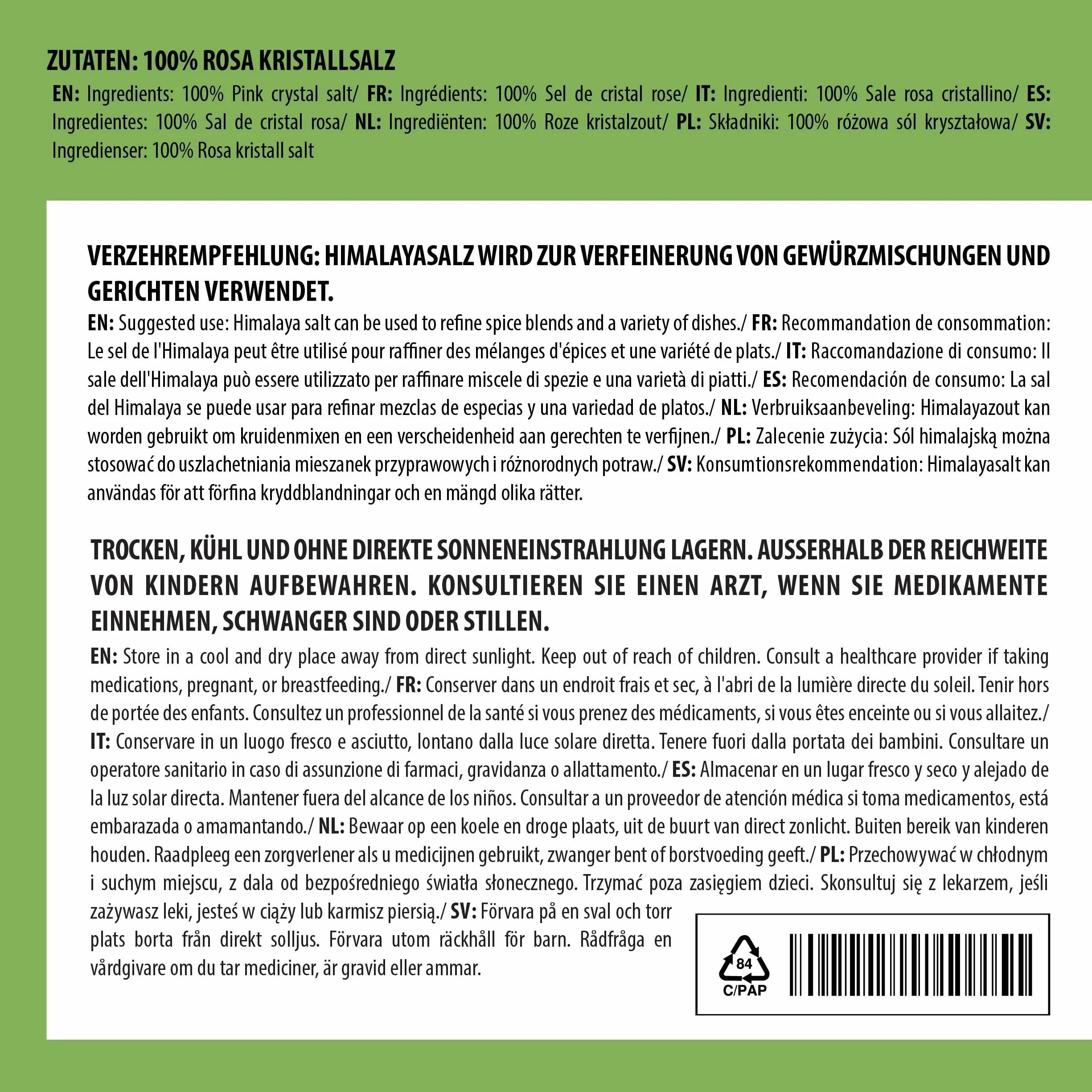 Himalajska Różowa Sól Drobna 1kg, Sól Kamienna 0,5–1 mm