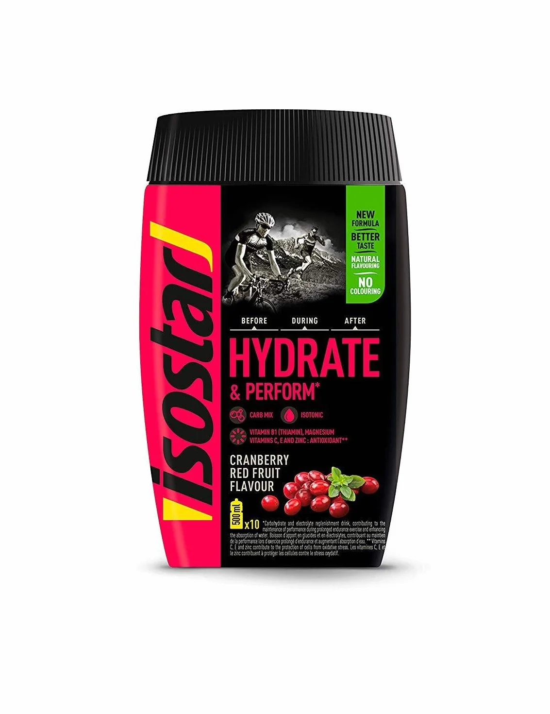 Isostar Hydrate & Perform Iso Drink – 400 g izotonicznego proszku do napojów – proszek elektrolitowy do wspierania sportowej wydajności – żuraberry + butelka 0,5 litra