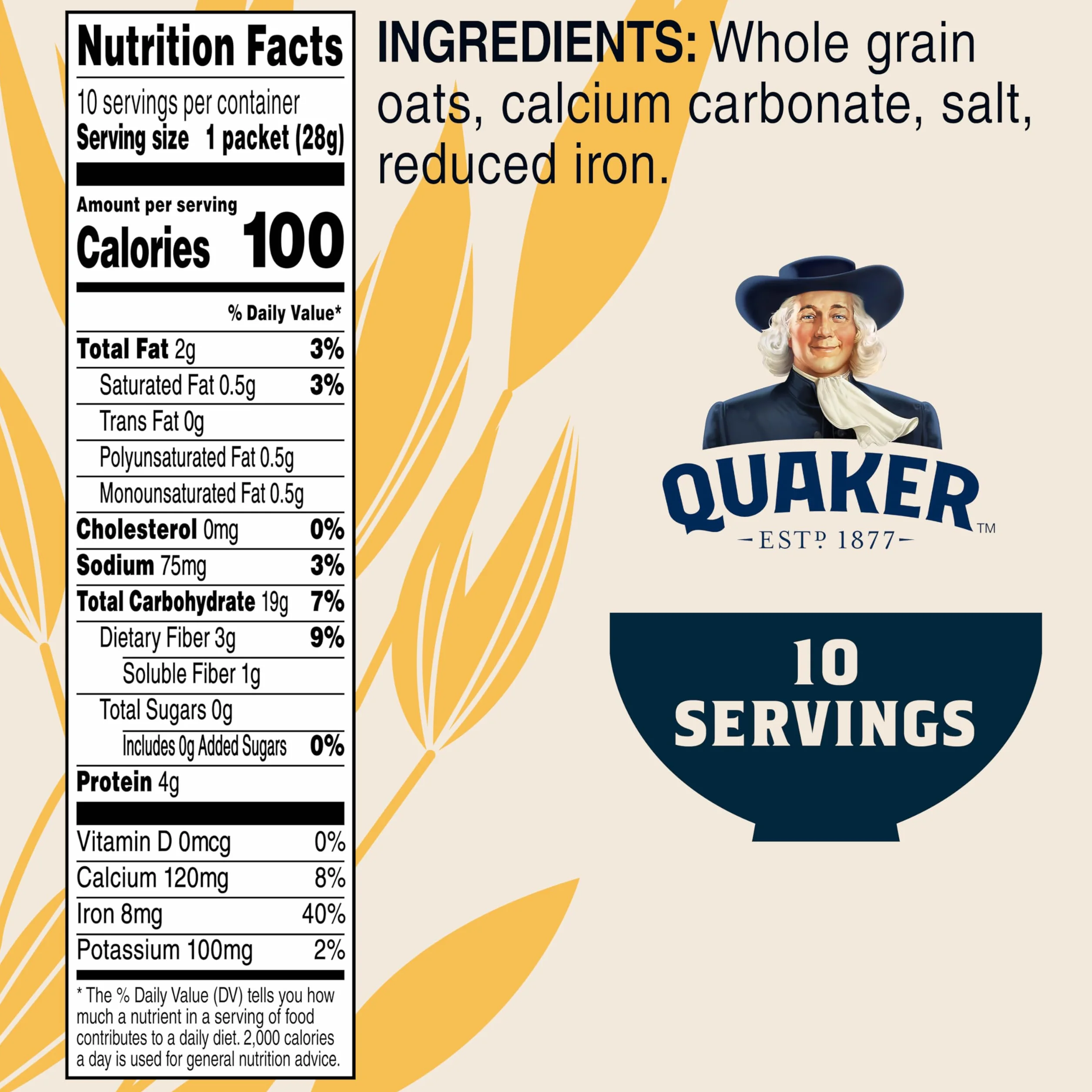 Quaker Natychmiastowe płatki owsiane, oryginalne, 27,8 g opakowania (10 sztuk)