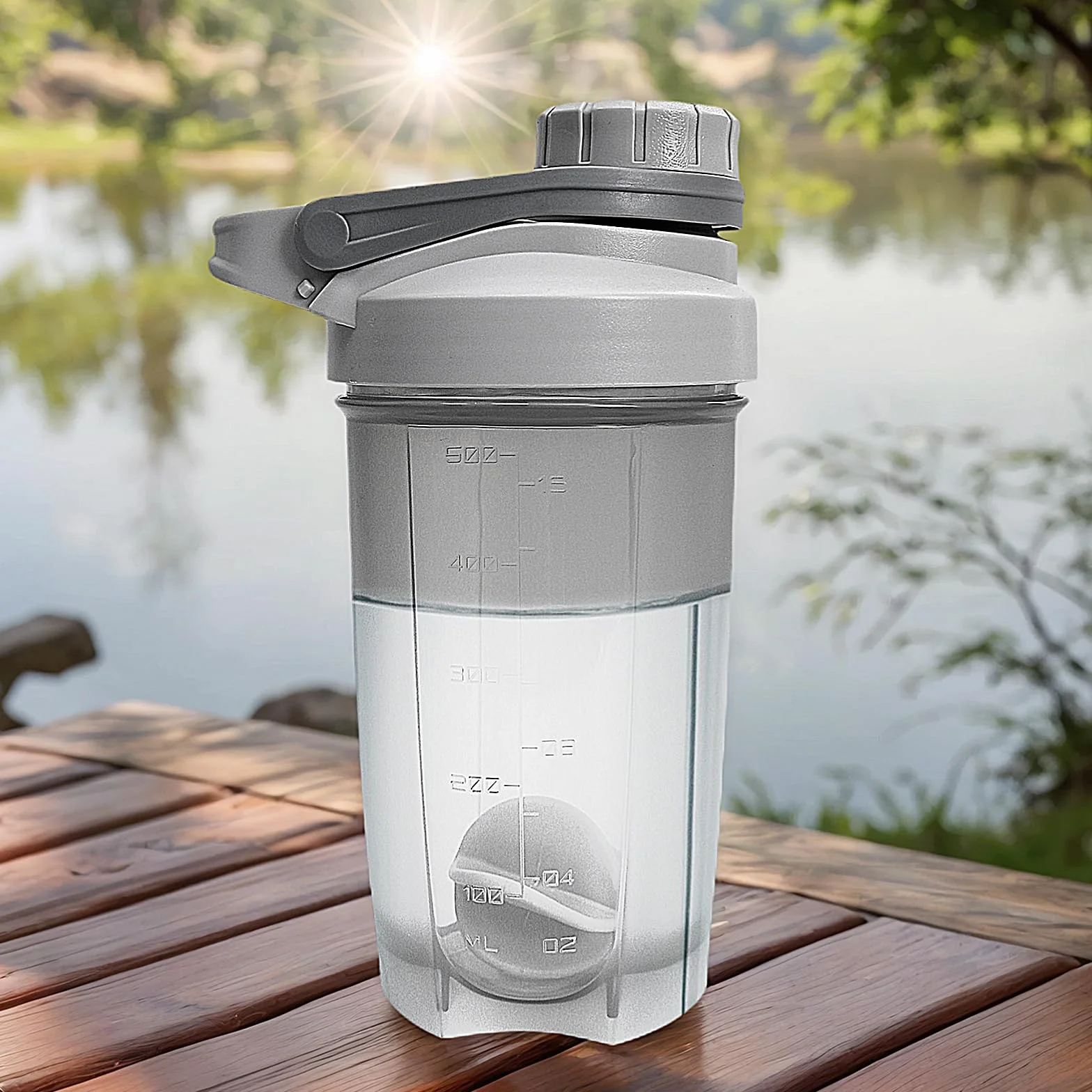 Mały shaker proteinowy 500 ml – shaker proteinowy 500 ml, nie zawiera BPA, szczelny, z kulką PP i plastikowym prętem, szara matowa butelka sportowa