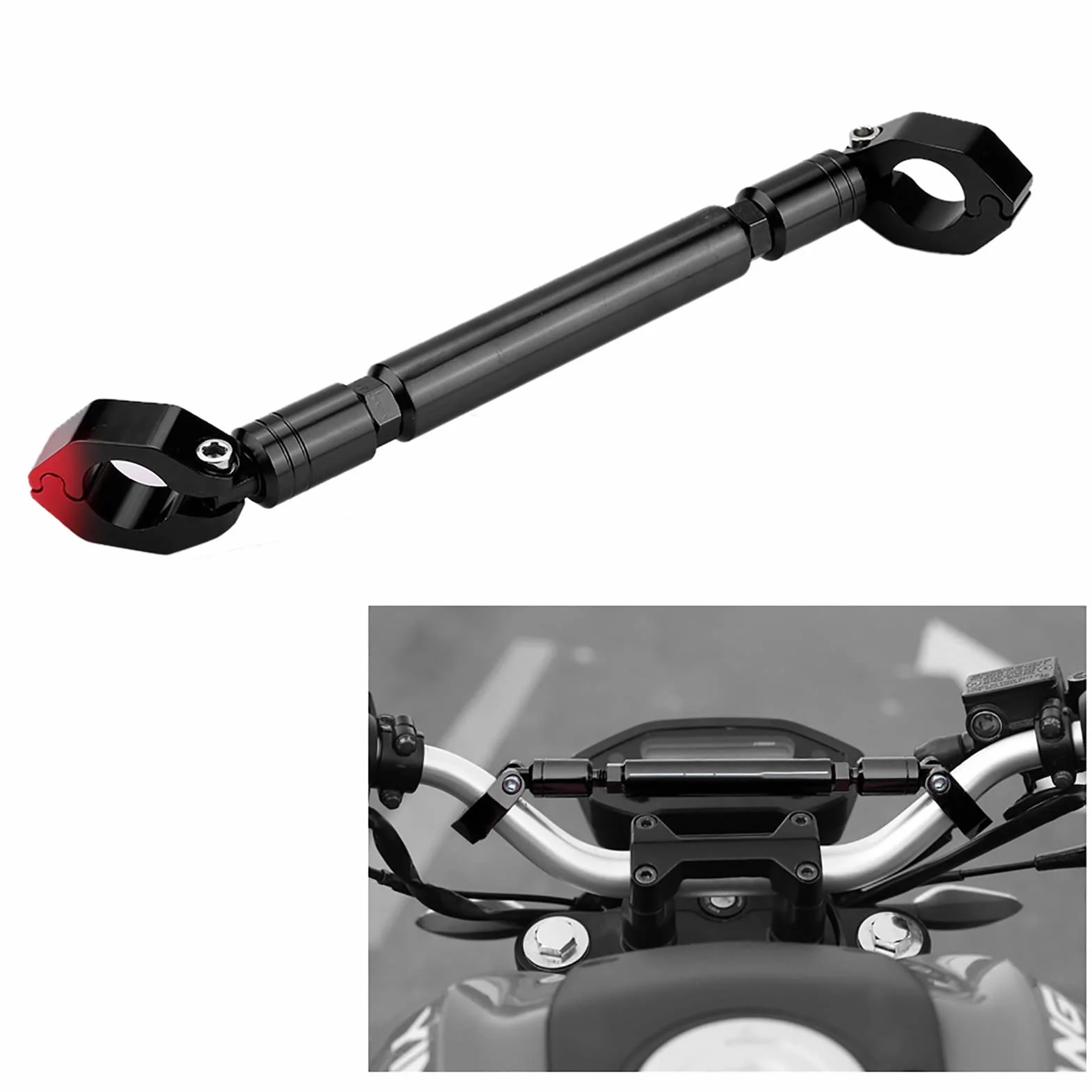 Ejoyous Motocyklowa Poprzeczka, Motocyklowa Bilans Bilansowy Wykonany z Stopu Aluminium Universal dla Kierownicy 22 Mm z Wspornikiem, dla Akcesoriów, Takich Jak Lampa LED Uchwytu (BLACK)